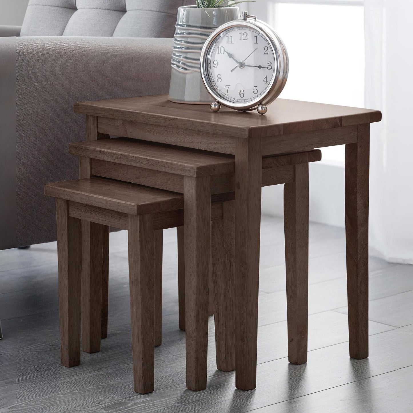 Julian Bowen Cleo Nest of Tables Set of 3, Nesting Oak Side Table for Living Room, Stackable Side Table for Small Spaces, 46 x 48 x 33 cm - Walnut Effect