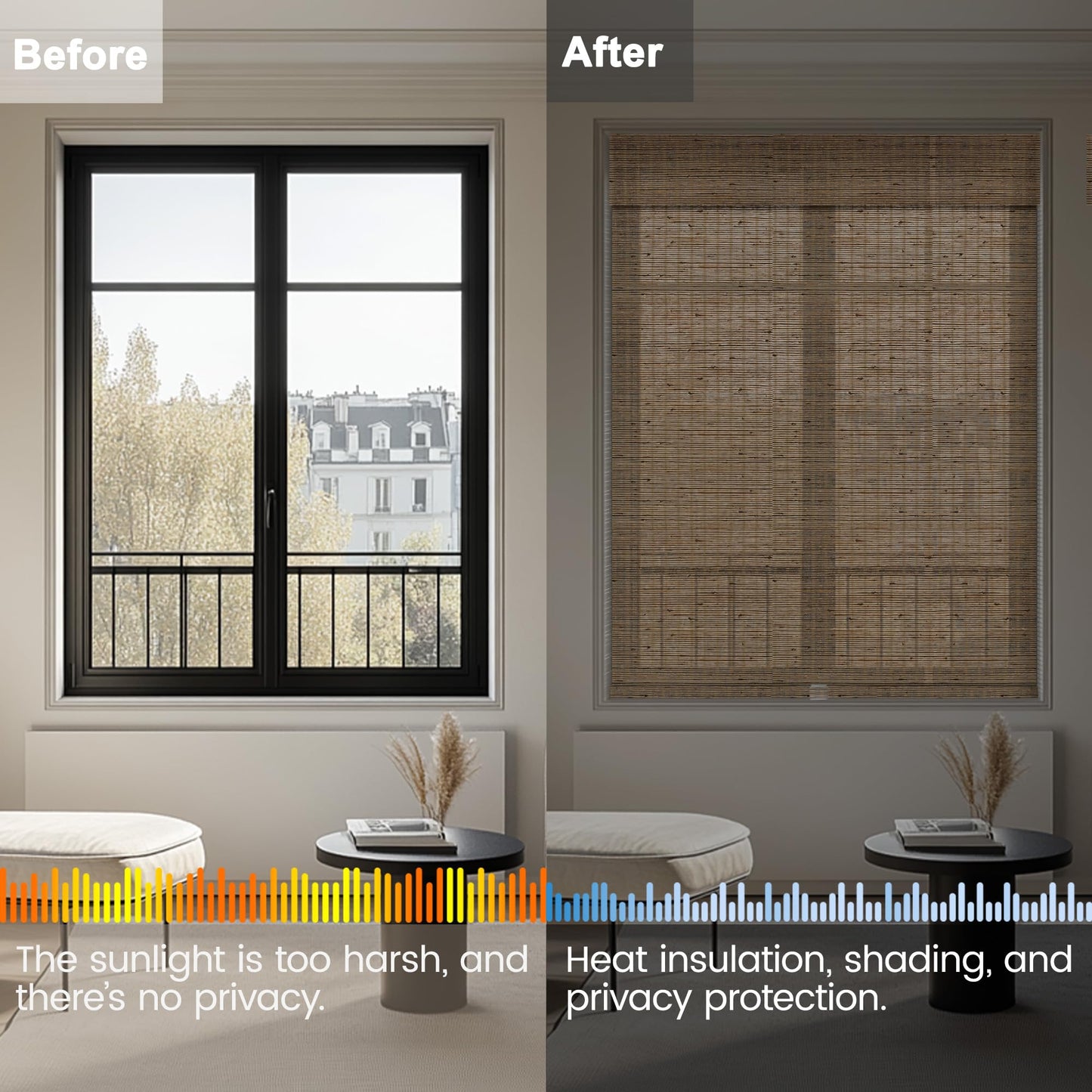 BERISSA Roman Shades for Windows Light Filtering, Natural Jute Woven Roman Blinds Customized Roman Window Shades,Room Darkening Privacy Protection,Light Filtering Ramie Beige,68" W x 72" H