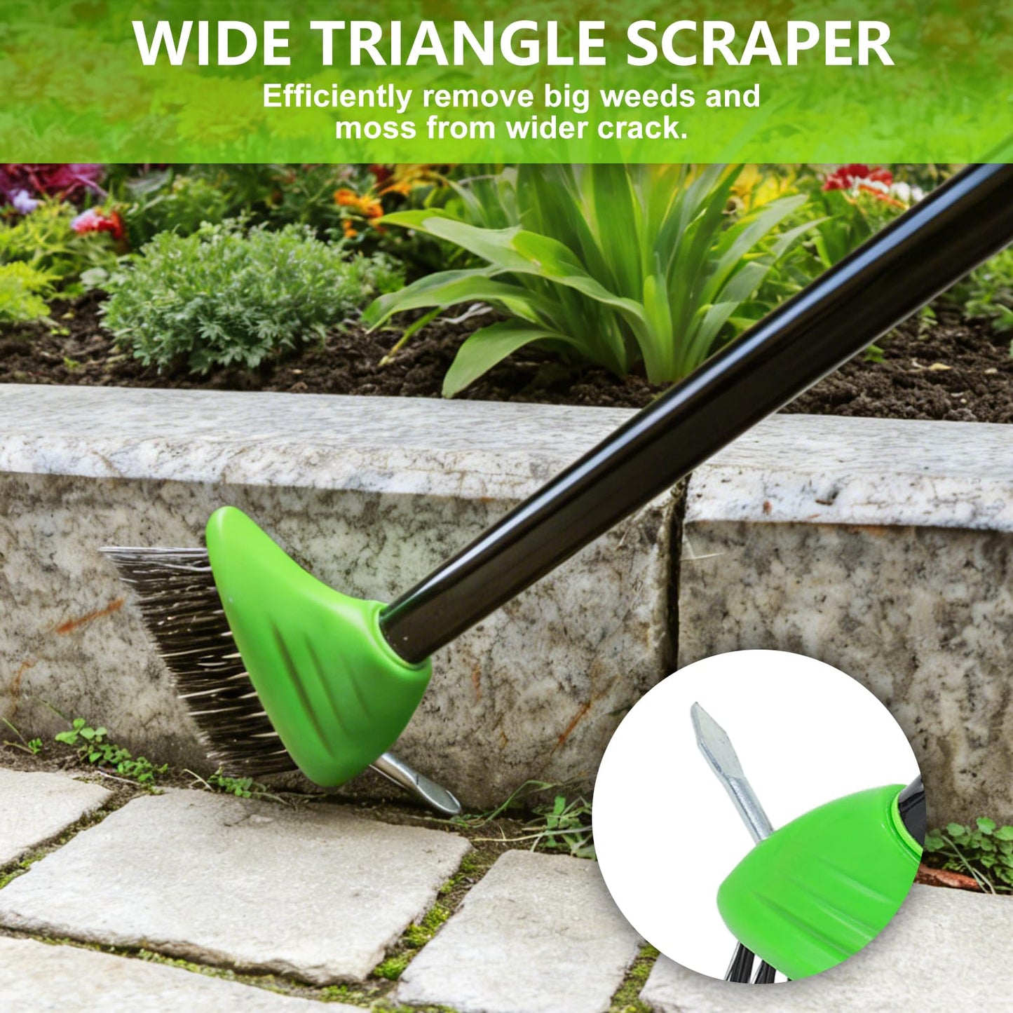 Crack Weeder Brush Long Handle 3-in-1 Wire Floor Scrubber Brush Crack Weeder Tool - Manual Crevice Weeding Tool with Scraper , Weed & Moss Remover for Driveway, Patio, Garage, Deck, Pool, and Sidewalk
