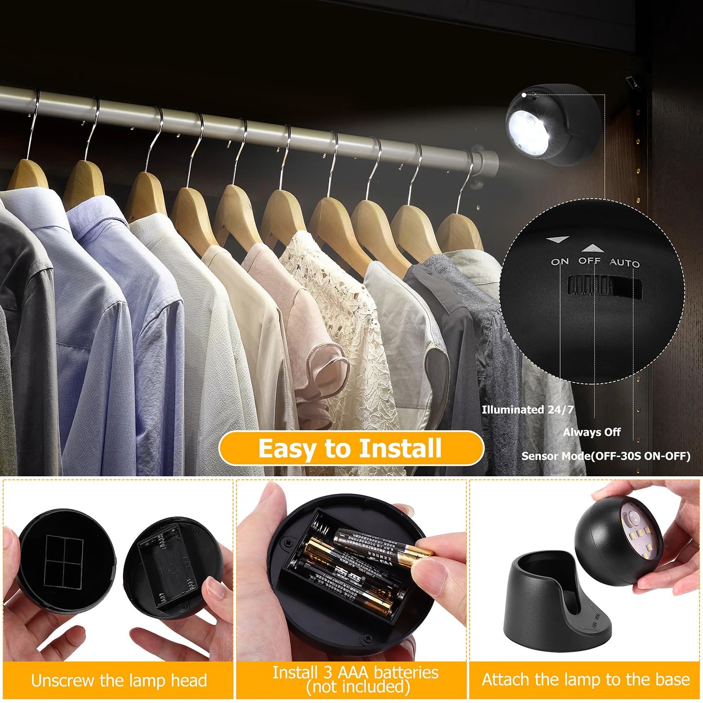 Motion Sensor Outdoor Lights - Outdoor Motion Sensor Light Battery Operated Wireless Spotlight Motion Detector Security Light Auto On Off for Sheltered Porch Stair Hallway Garage Wall Shed (2 Pack)