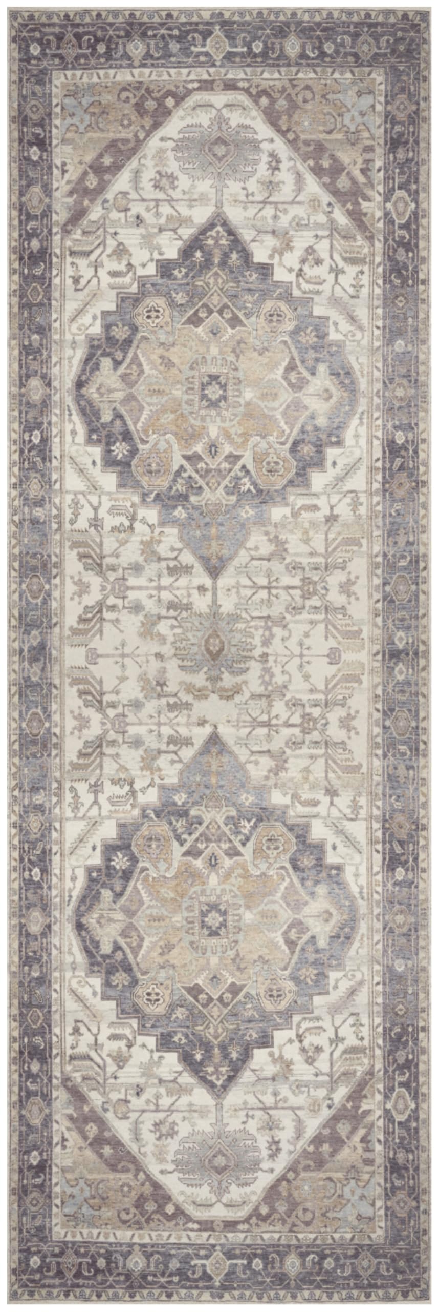 Nourison Home Vintage Washables Ivory Purple 2' x 6' Area Rug - Easy Clean, Non Shedding, Bed Room, Living Room, Dining Room, Kitchen (6' Runner)