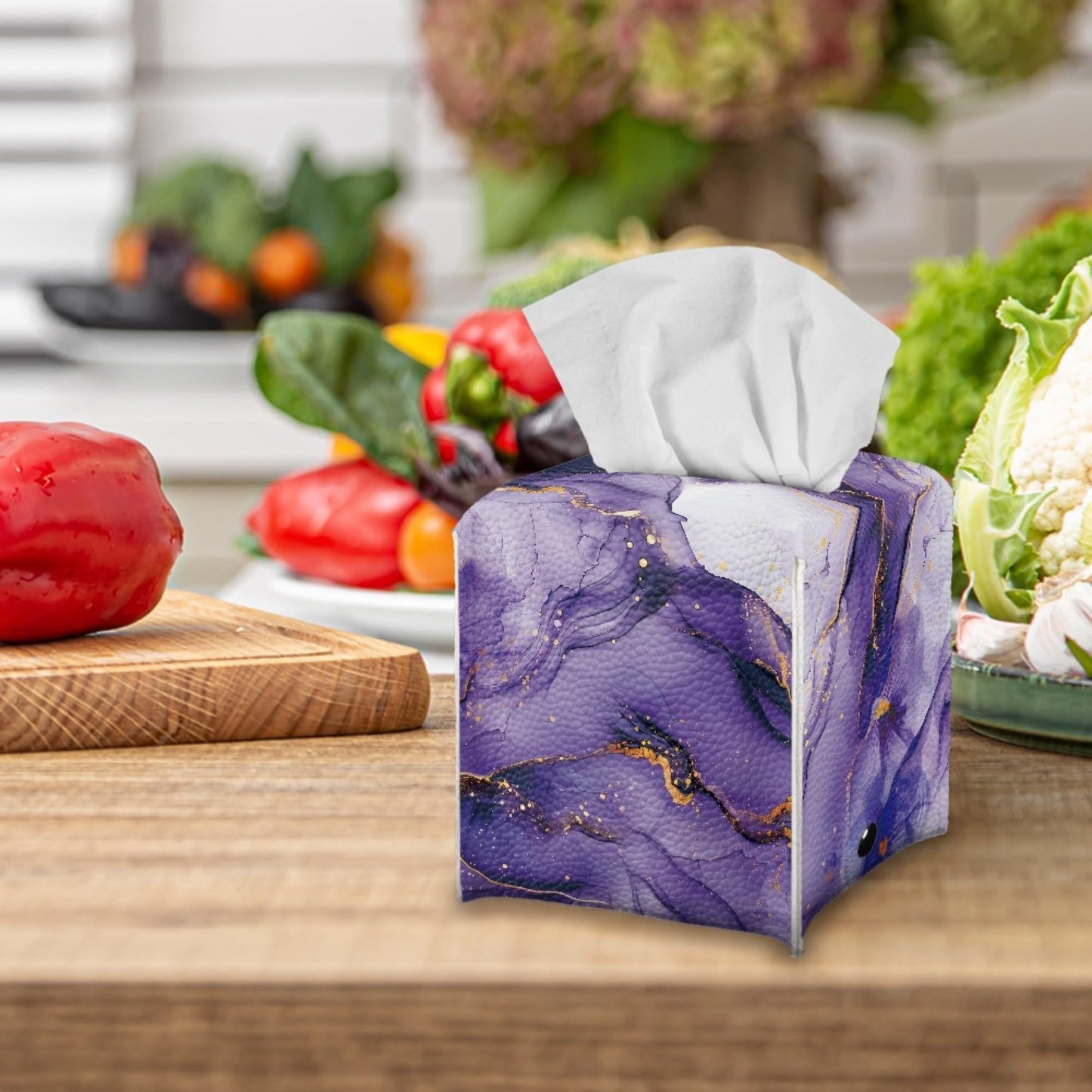 ZFRXIGN Purple Marble Print Tissue Box Cover for Kids Adults Leather Square Tissue Box Holder Case Facial Paper Organizer Dispenser for Bathrobe Bedroom Night Stand Office Vanity