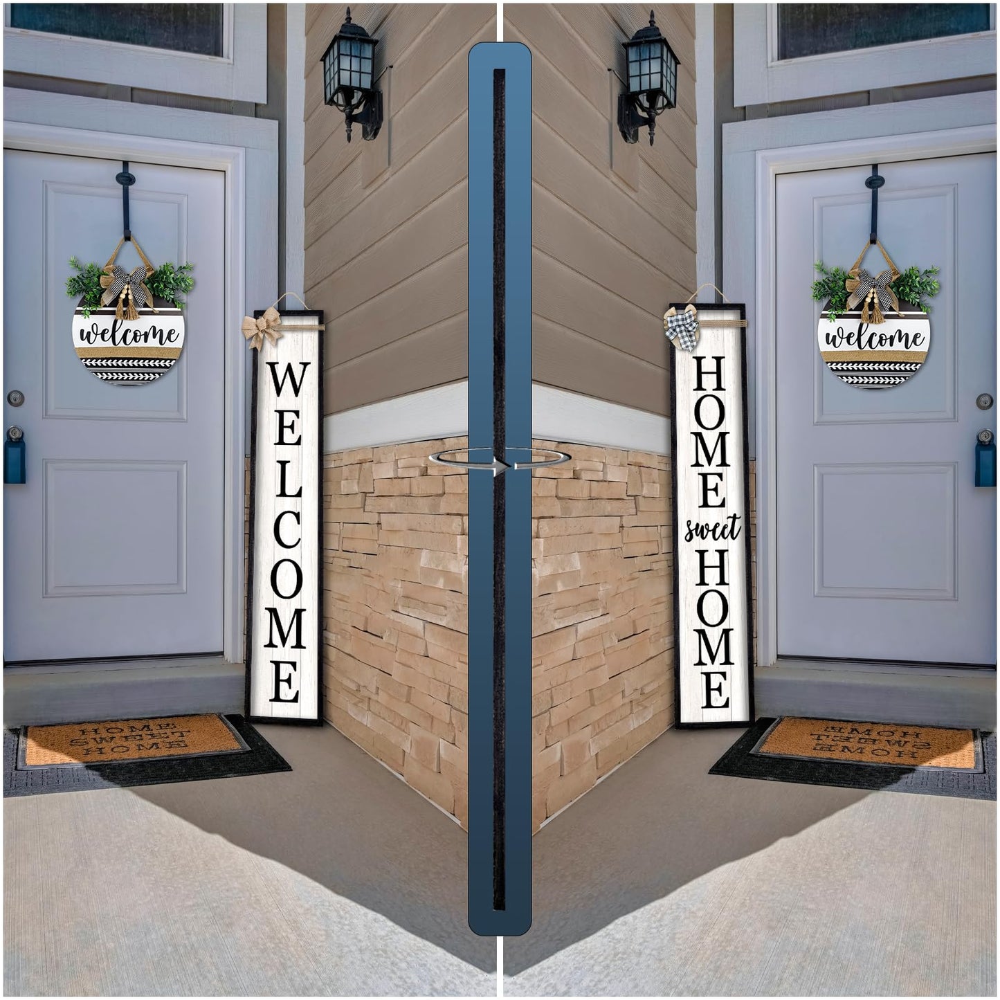 Surfapans Outdoor Welcome Sign for Front Porch Standing Large 2 Sided 45"X9" Wooden Frame Tall Vertical Leaner Long Home Sweet Home Front Door Sign for Rustic Outside Farmhouse Modern Decor (Black)