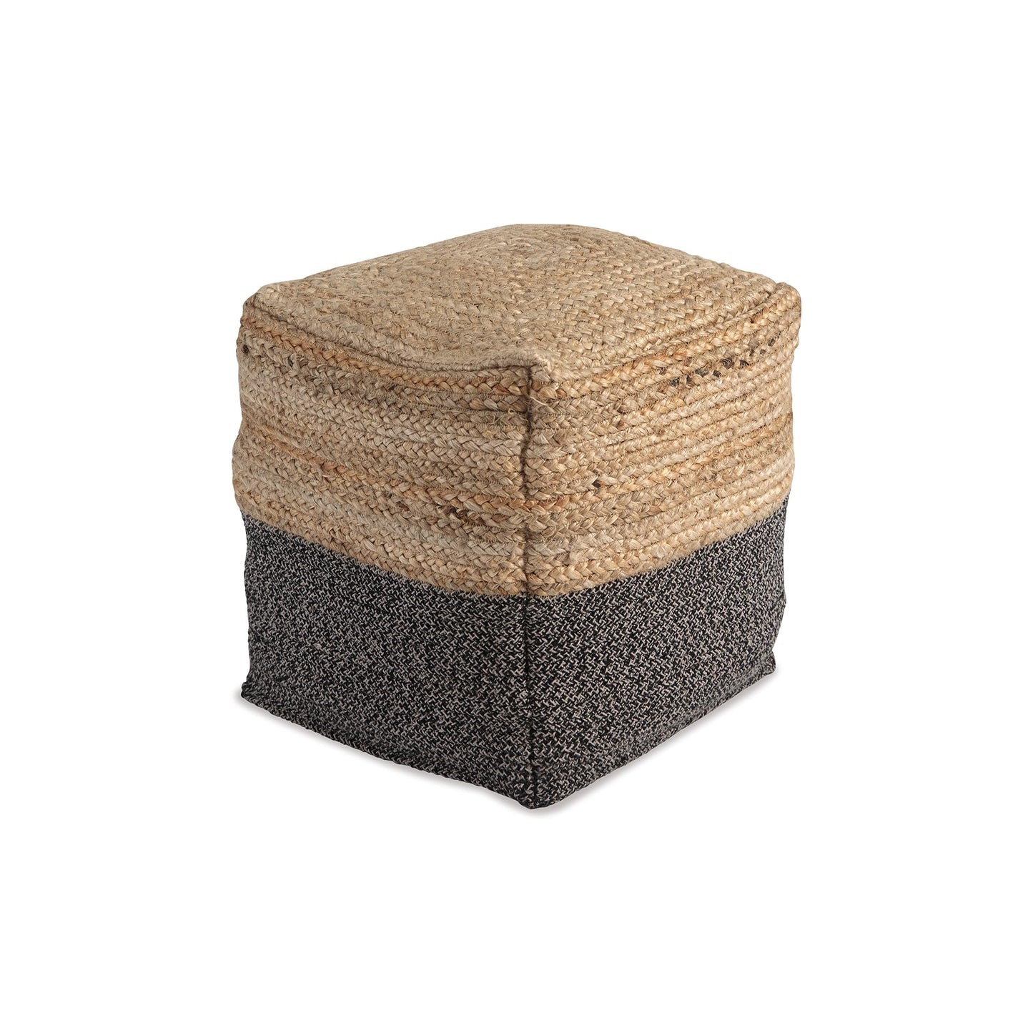 Signature Design by Ashley Sweed Valley Farmhouse Jute Braided Pouf, 17.5 x 20.25 inches, Natural & Black