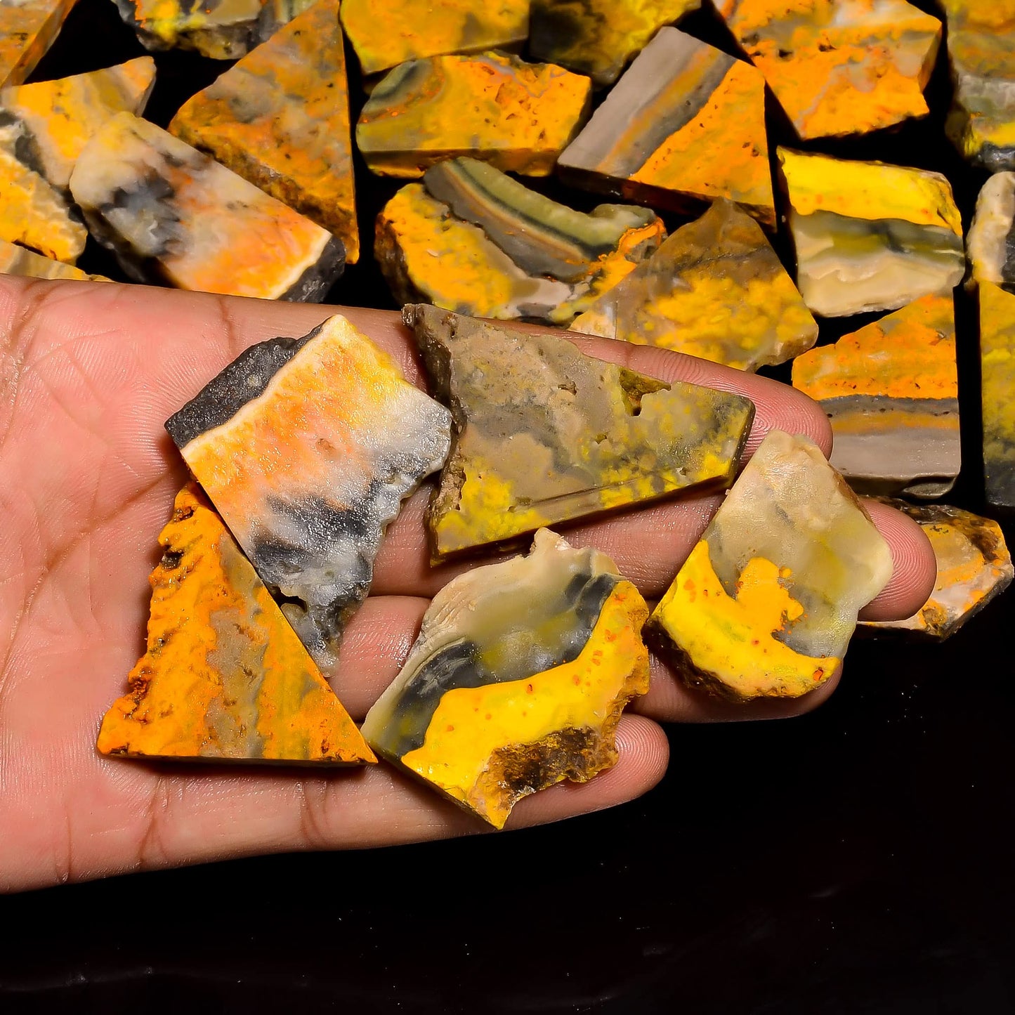 Natural Bumble Bee Raw Slice Gemstone- Healing Crystals for DIY Jewelry Making -Loose Natural Cabochon -Perfect for Crafting Unique Jewelry Designs (5 pcs, 25-35 mm)