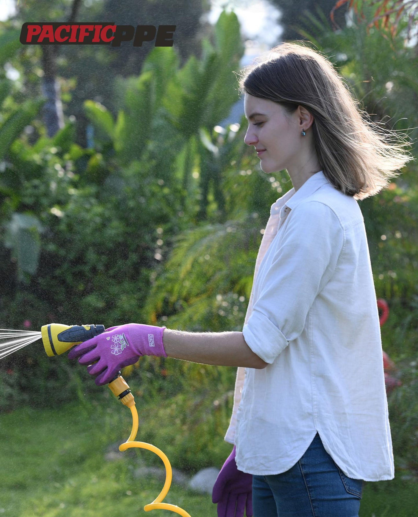 PACIFIC PPE 3 Pairs Gardening Gloves for women, Rubber Coated Garden Gloves, Ladies Yard Work Gloves, Breathable, Purple & Yellow & Red, Medium
