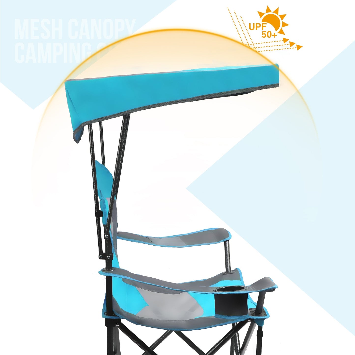 ALPHA CAMP Heavy Duty Canopy Camping Chair, 350 lbs Capacity Oversized Folding Chair with Adjustable Sunshade, Portable Sunshade Chair with Cup Holder for Beach, Fishing, Outdoor, Enamel Blue