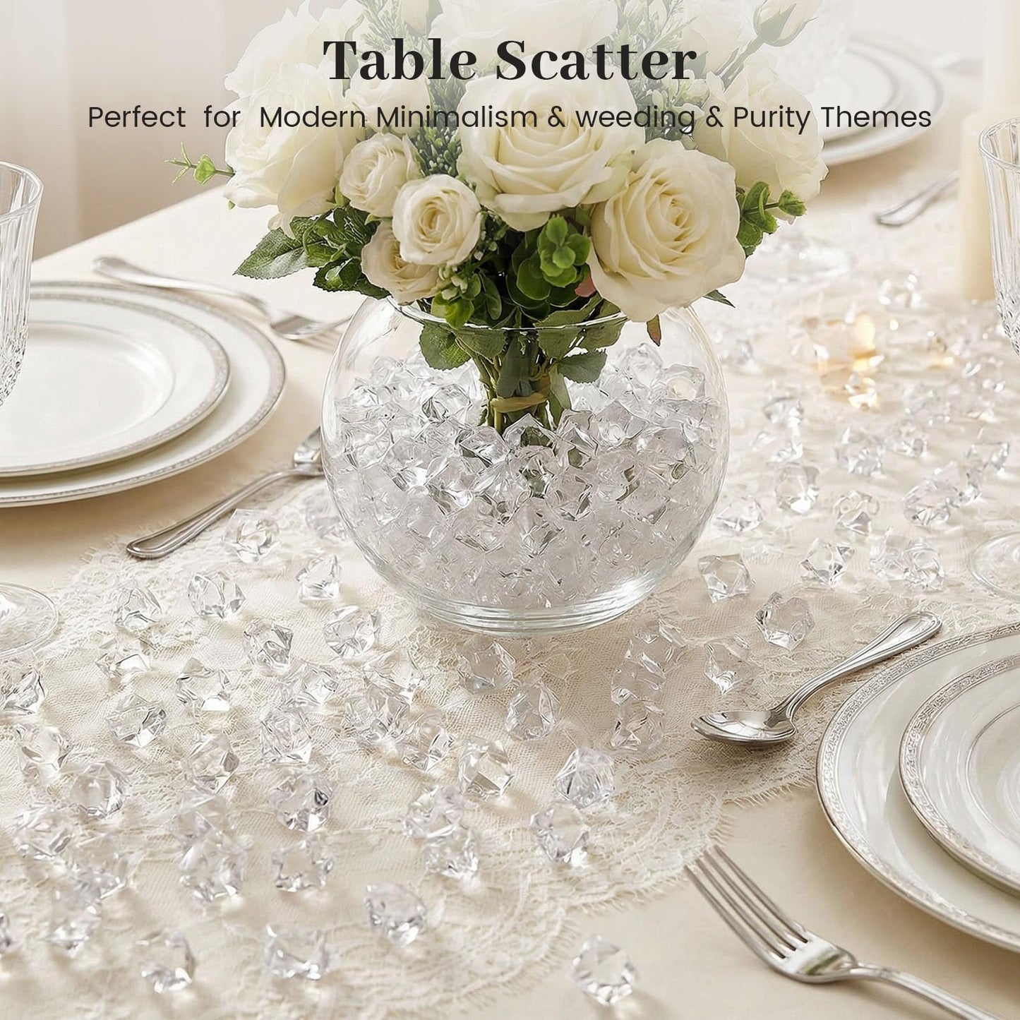 DomeStar Fake Ice, 150PCS Fake Diamonds, Plastic Diamonds Acrylic Rocks Vase Fillers for Centerpieces Wedding Party Table Scatter Food Display