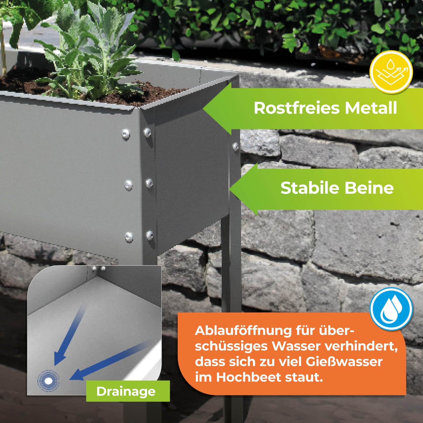 Bio Green Metal Raised Garden Bed Freising-XL with Drainage I Large Galvanized & Powder-Coated Outdoor Planter Box with Legs for Herb Garden, Flowers, Vegetables, Patio I 40x12x31.5 inch, Anthracite