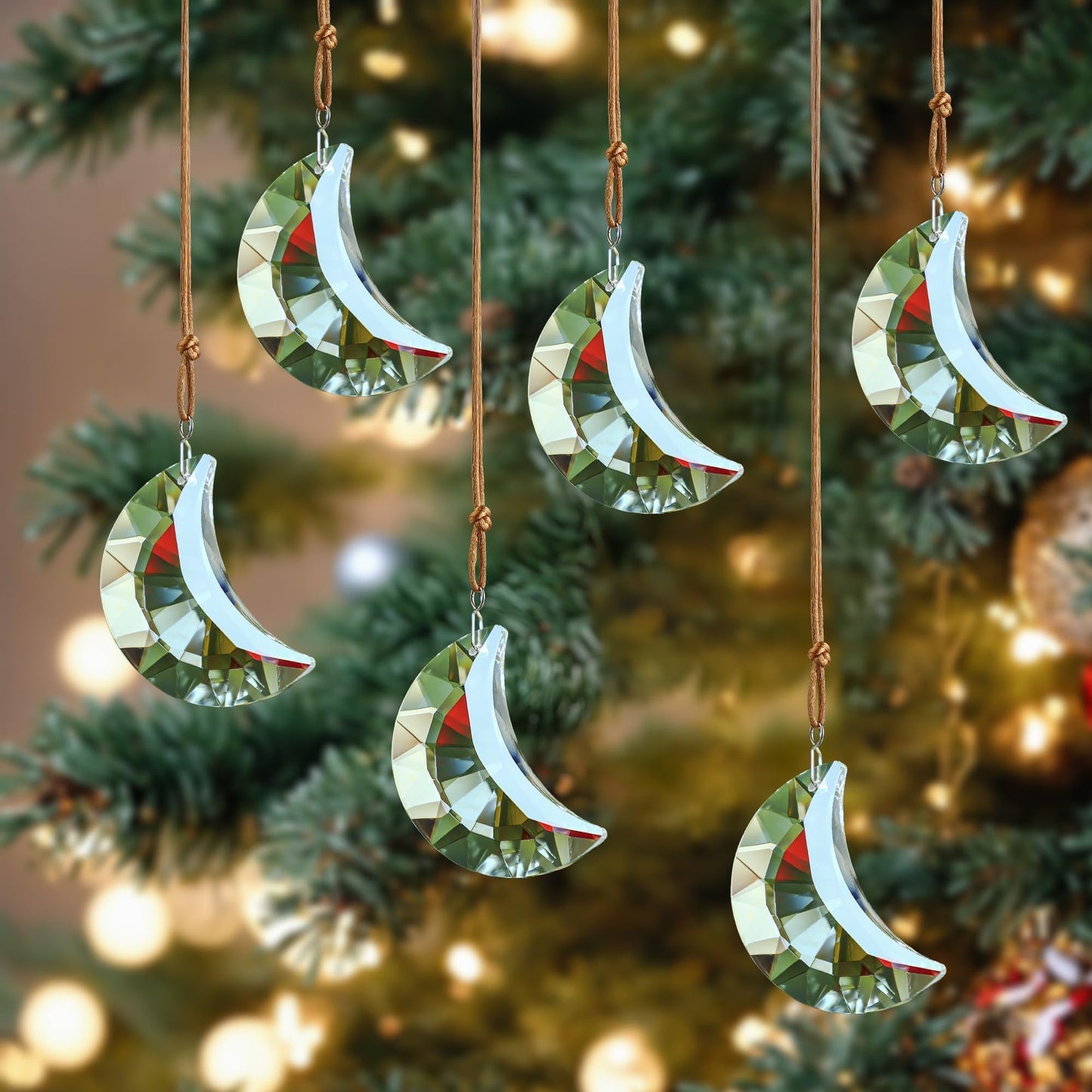 LOULIQIGIFT 1.9in Clear Faceted Crystal Moon Prisms Ornaments Glass Hanging Crystals Crescent Moon Tree Ornaments for Window Home Car Wedding Party Mother's Day Decoration (Set of 6)