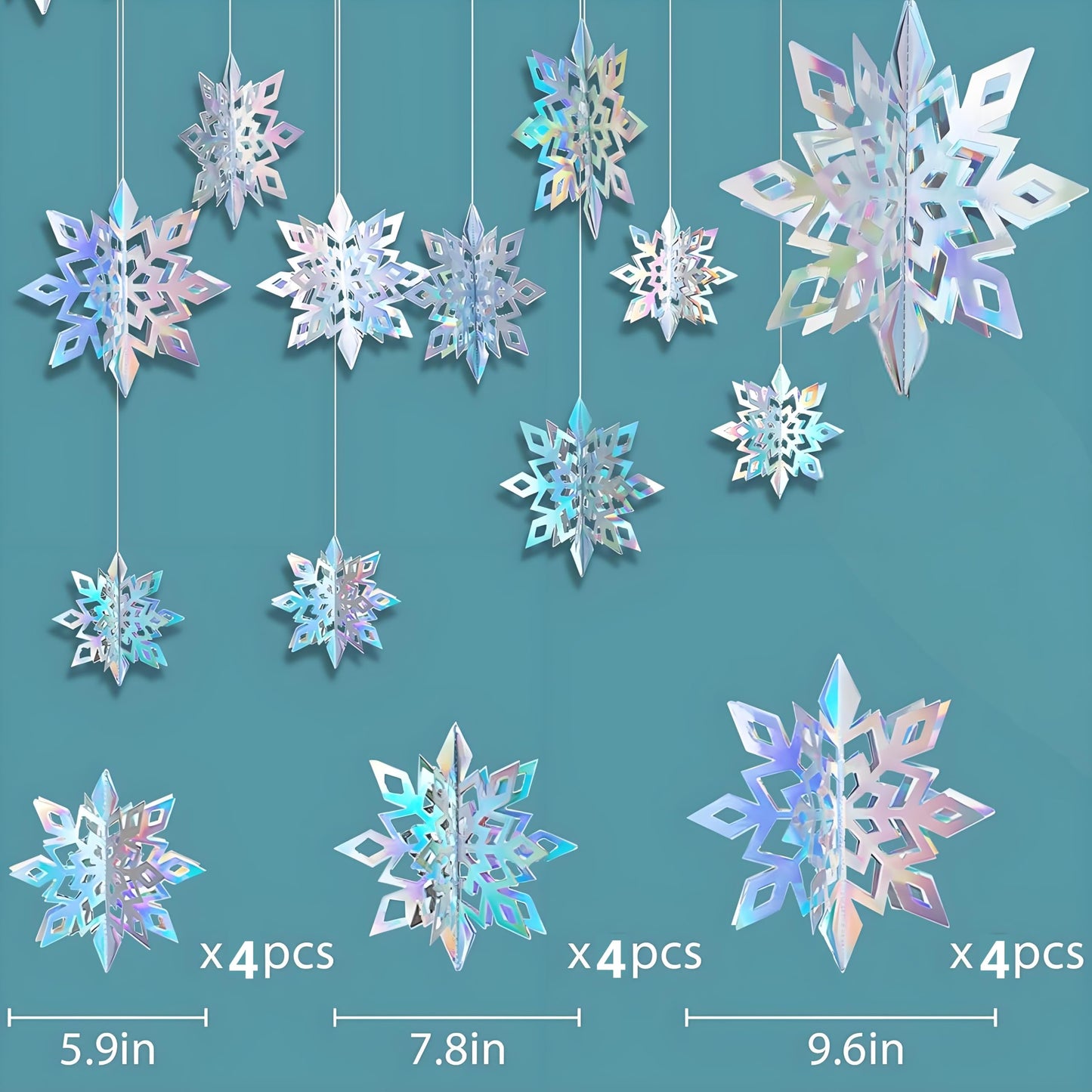 12pcs 3D Christmas Hanging Snowflakes Decorations， Iridescent Paper Snowflakes Snow Flakes Garland for Winter Wonderland Frozen Christmas Birthday Party Decorations，