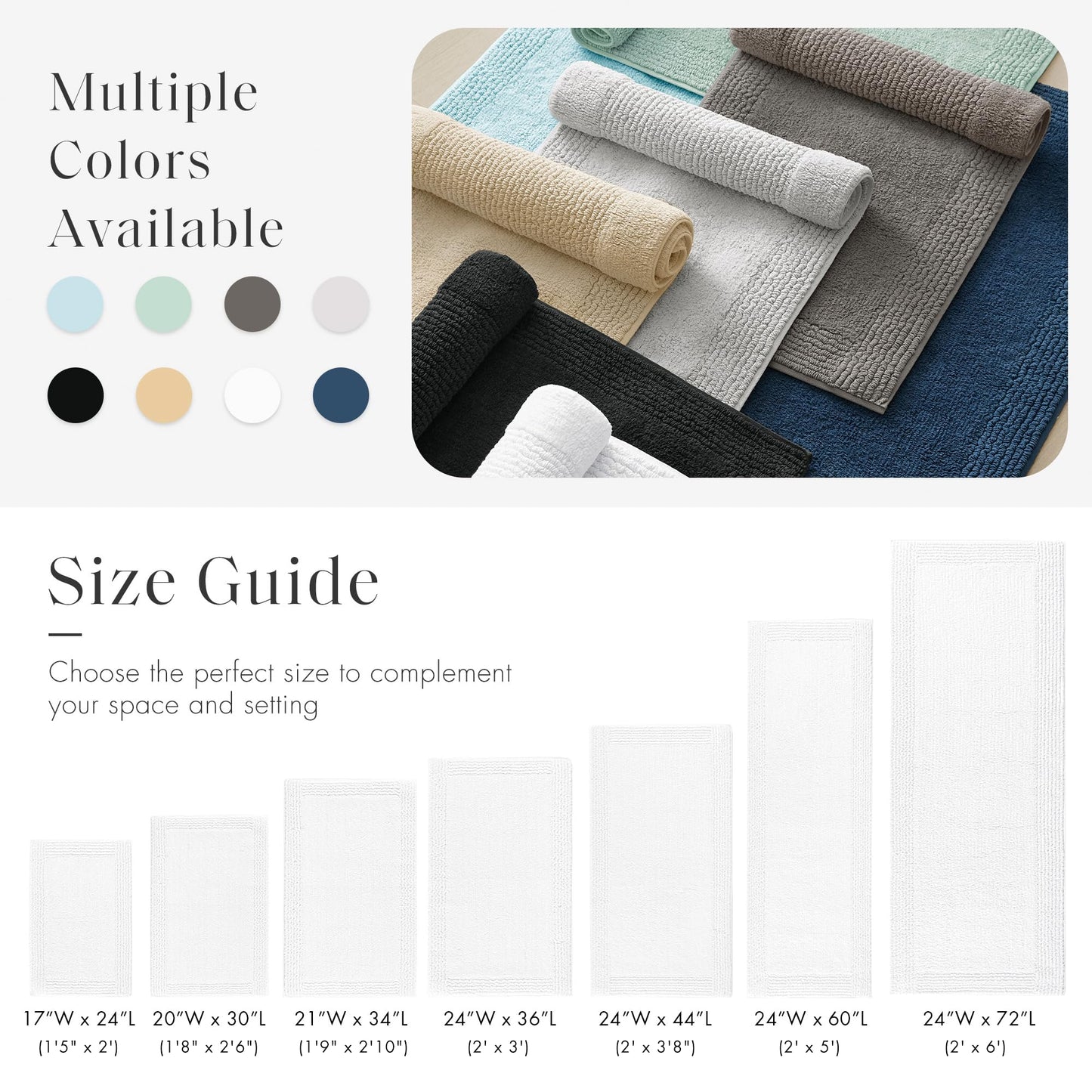 Madison Park Splendor Reversible 100% Cotton Tufted Bathroom Rug-3000 GSM Hotel Quality Luxurious Plush Medium Pile Bath Mat Absorbent, Quick Dry, Shower Room Décor, 24x60 White