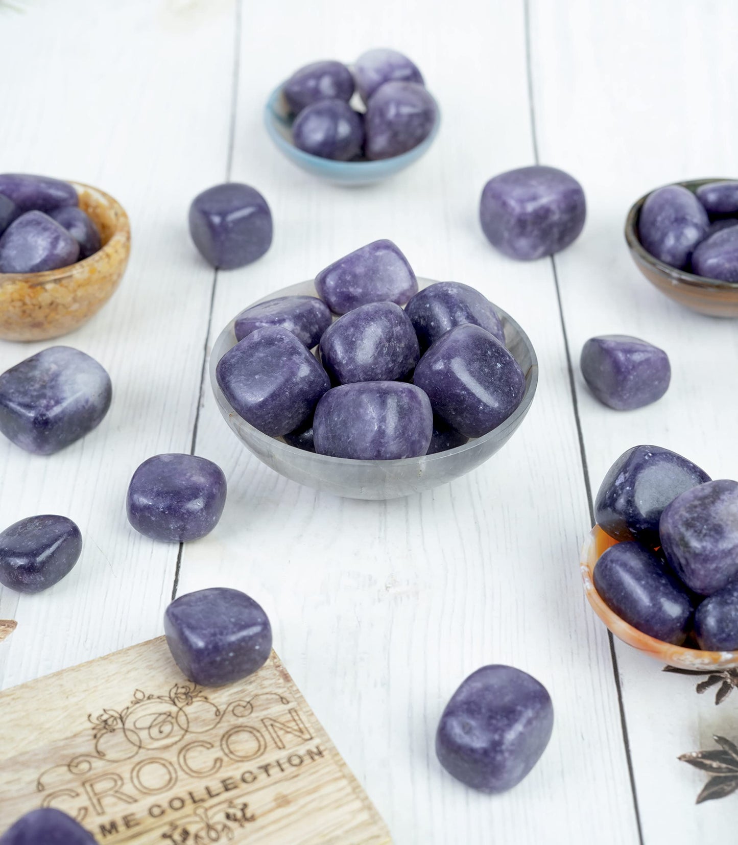 Crocon 1LB Lepidolite Tumbled Stones and Crystals bulk 2000+ Carats - Polished Stones - Rock Collection - vase Filler tumbles - Crystals Healing Reiki - Gemstone Gifts - Fountain tumbles | 20-25 mm,