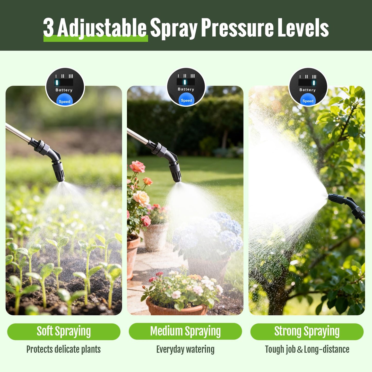 SideKing Battery Powered Sprayer 2 Gallon, Electric Weed Sprayer with 3 Adjustable Spray Pressures, Battery Indicator, Telescopic Wand and 4 Nozzles, for Garden, Lawn, Yard & Plants Care