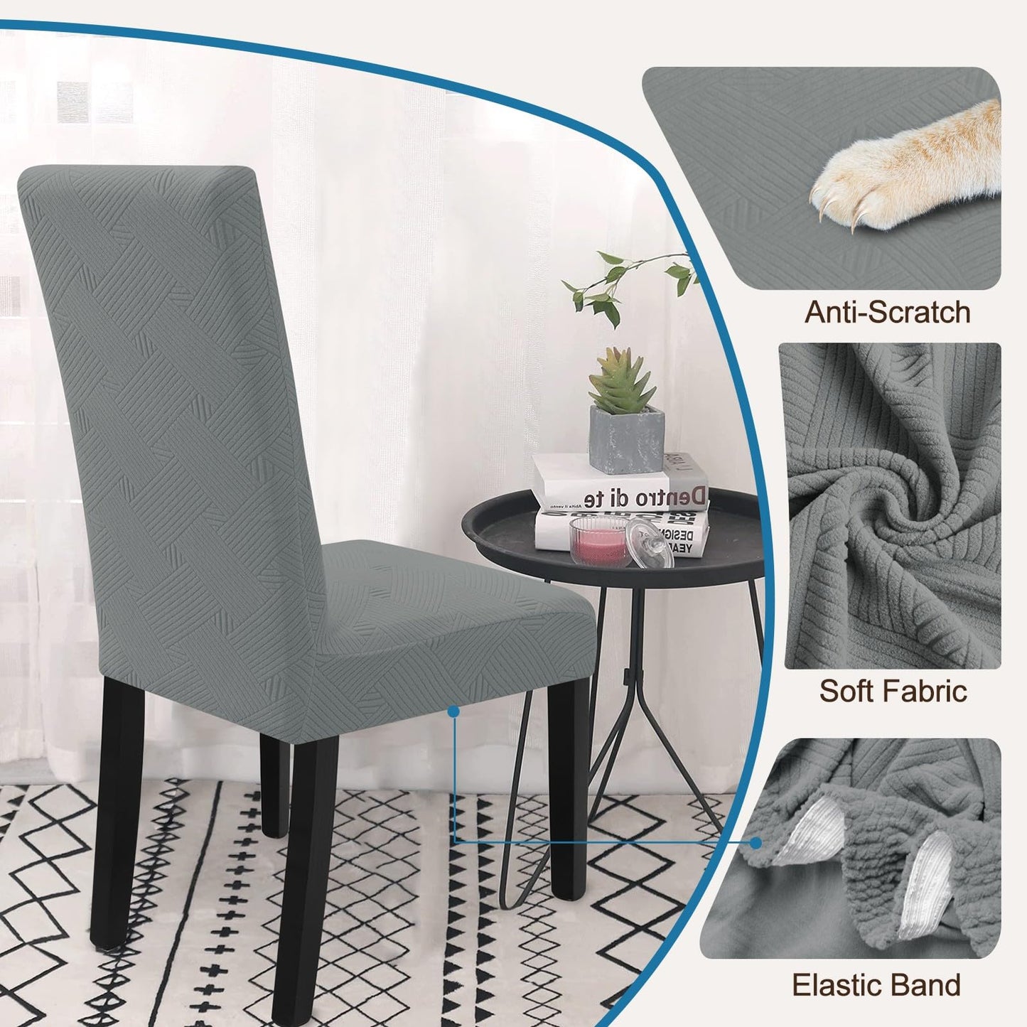 YSTELLAA Dining Chairs Cover Set of 4,Chair Covers for Dining Room Stretch Parson Chair Slipcovers Removable Washable Kitchen Chairs Seat Covers,Light Gray