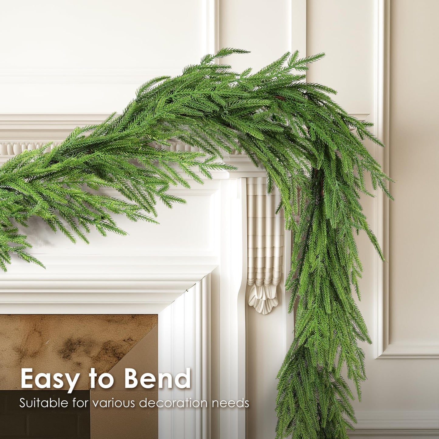 WBHome 2 PCS 9FT Real Touch Norfolk Pine Christmas Garland, Winter Greenery Garland for Christmas, Holiday Seasonal Outdoor/Indoor Home Decor