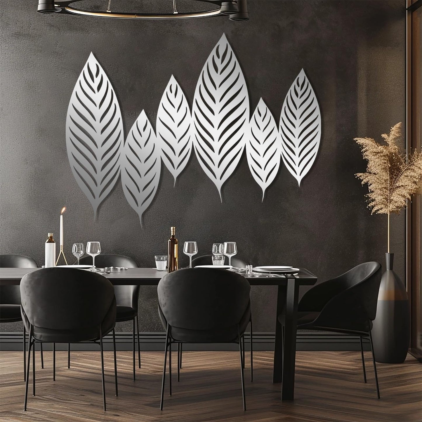 Chaser of Light Metal Leaf Wall Decor, Large Leaves Metal Wall Art, Minimalist Wall Art, Boho Wall Sculpture, Nature Decorations for Living Room, Bedroom (Black, 19"x14"/47x37cm)