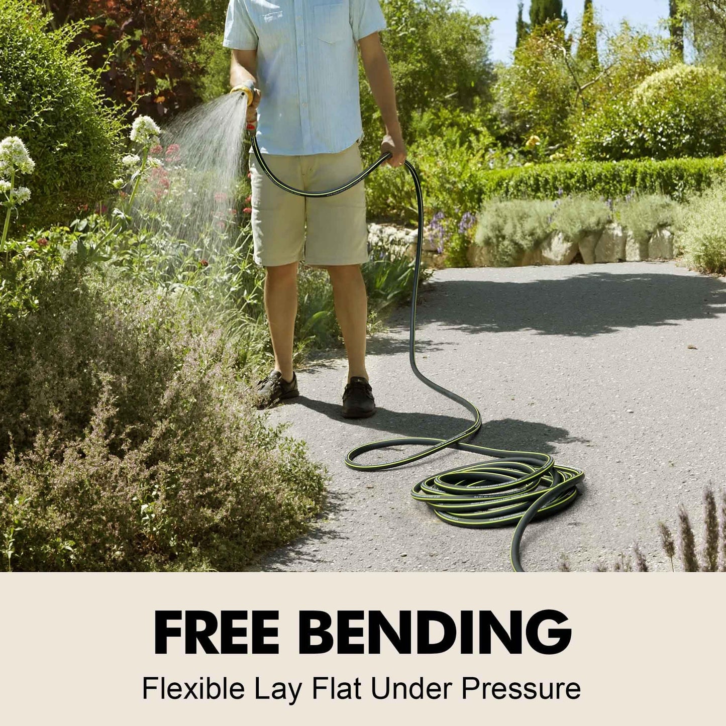 Wurzberge Lightweight Rubber Garden Hose 50 ft, 5/8" Hybrid Rubber Hose with Solid Brass Fitting, Water Hose Pipe for Outdoor, Cleaning & Washing