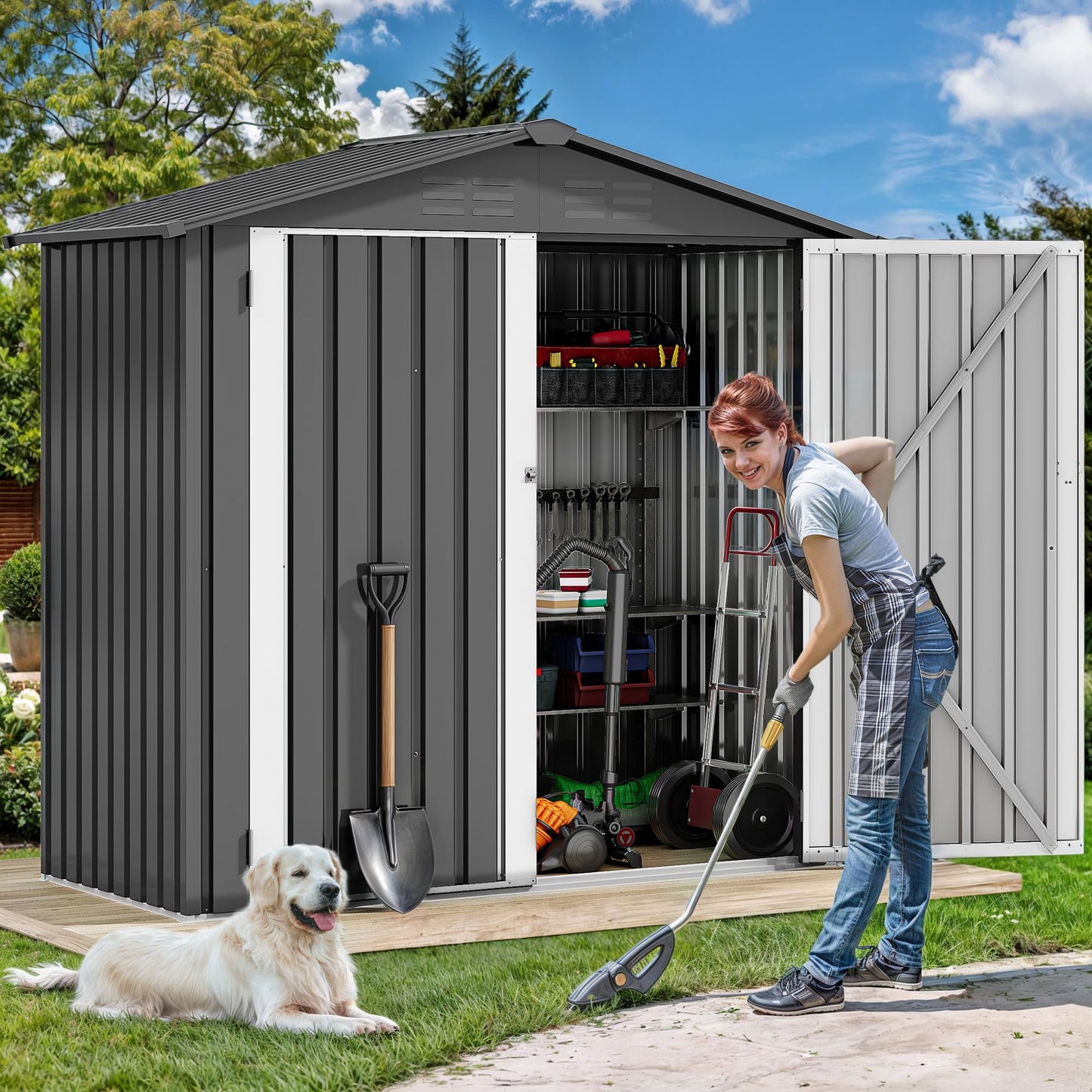 DWVO 6x4ft Outdoor Storage Shed, Weatherproof Tool Shed w/Locking Entry & Ventilation for Grass Cutter, Bike, Equipment, Courtyard, Garden (Dark Gray)