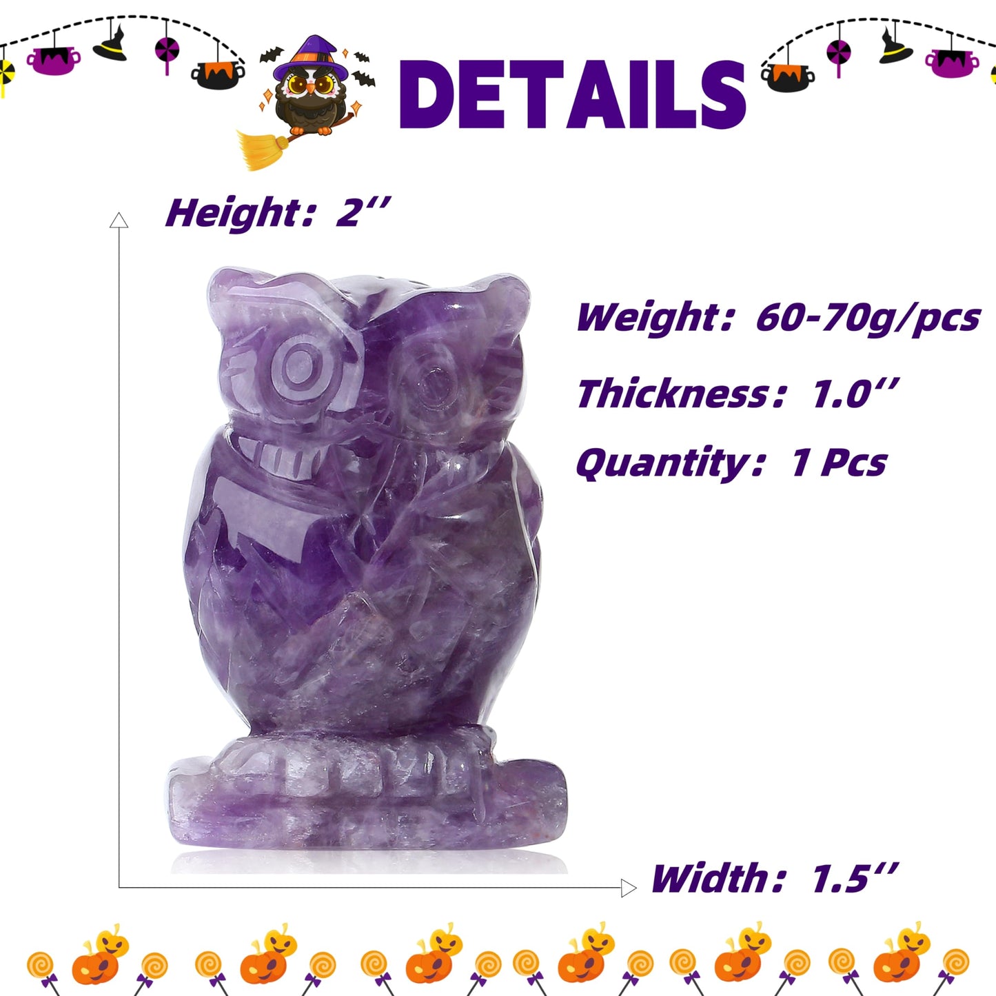 YATOJUZI 2” Owl Decors Natural Amethyst Crystals Stones Purple Cute Decor Polished Hand-Carved Sculpture Statue Figurines Gemstone Home Office Desk Decoration Reiki Energy Gifts
