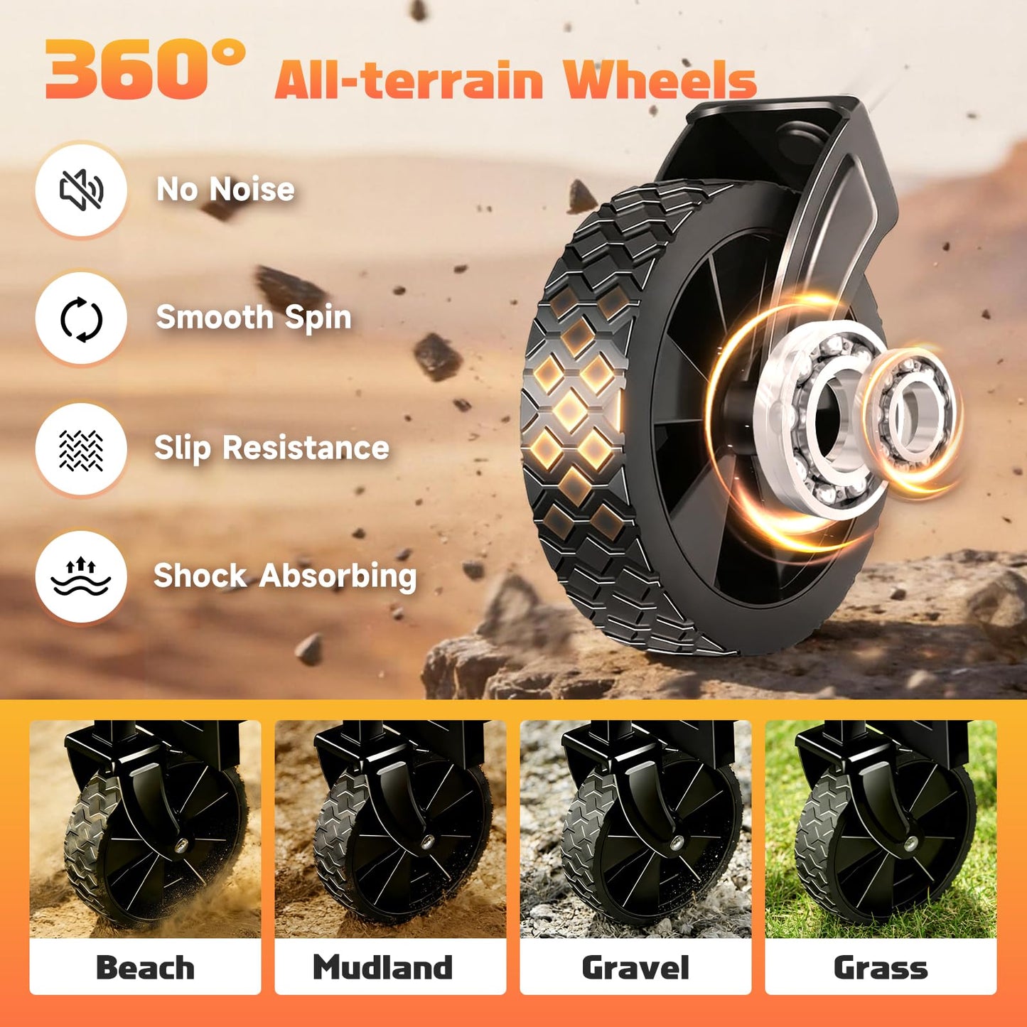 Collapsible Foldable Wagon Cart with Wheels - 360LBS Heavy Duty Folding Wagon Carts, Portable Lightweight Utility Wagon with All-Terrain Wheels & 2 Cup Holders, Grocery/Beach/Sports/Shopping/Black