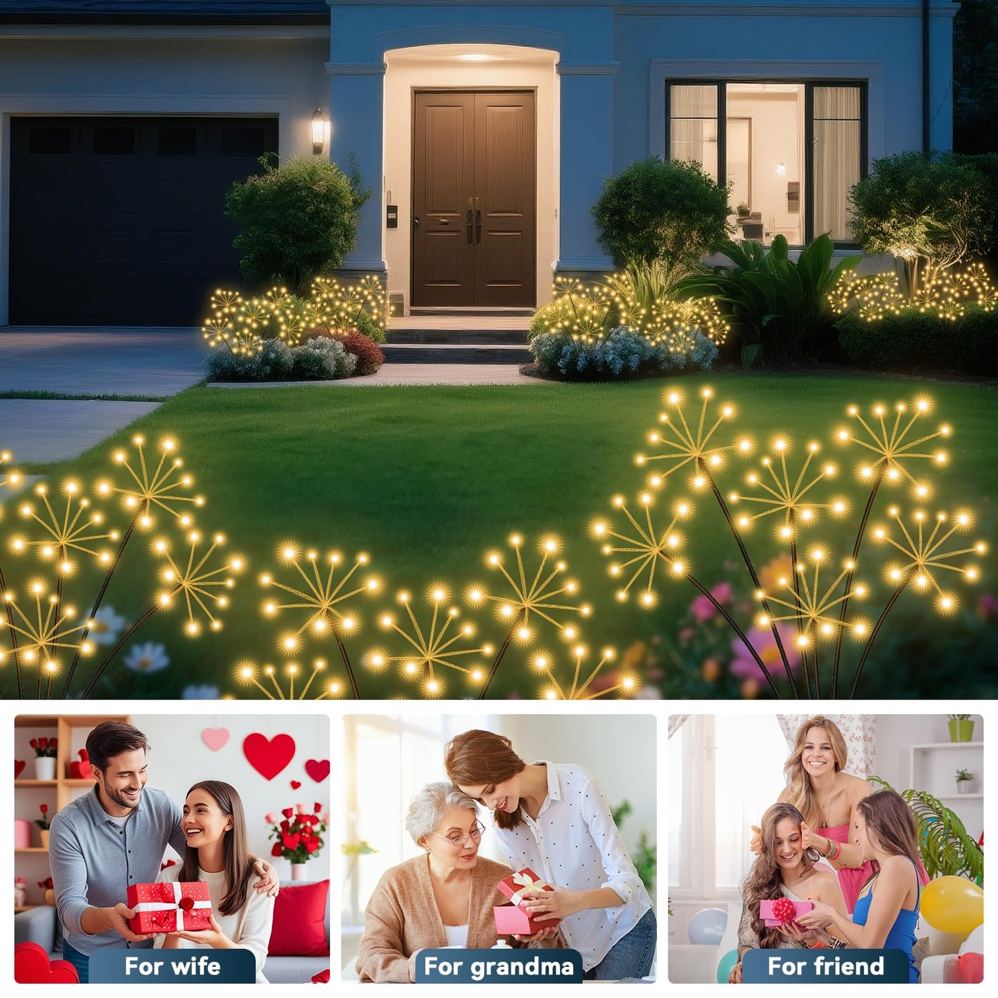 Slyuexu Solar Garden Lights 2 Pack Waterproof Swaying Starburst Light Solar Outdoor Lights for Yard Patio Walkway Pathway Party Wedding Decoration, Unique Gifts for Women, Warm White
