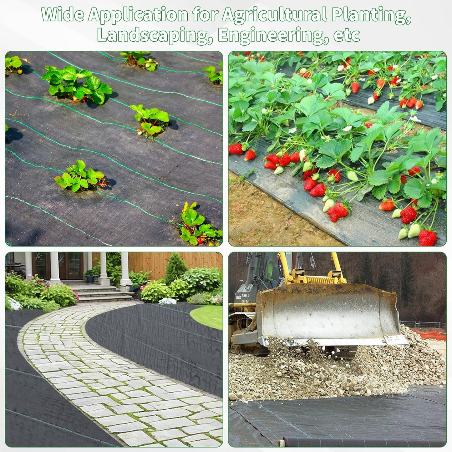 Kweetle 4FT X 328FT Garden Weed Barrier Landscape Fabric Heavy Duty Ultra Thick Premium Weeds Control Mat Ground Cover Weed Block Gardening Mat, 20 Ground Stakes Included