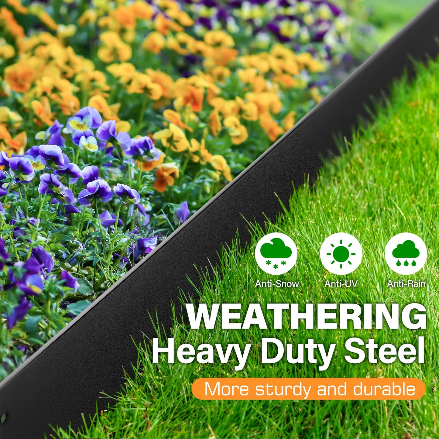 LAVEVE Landscape Edging Galvanized Steel Black, Hammer-in Metal Garden Edging Border with Clips, Suitable for Garden Fence, Paver Edging, Lawn and Yard