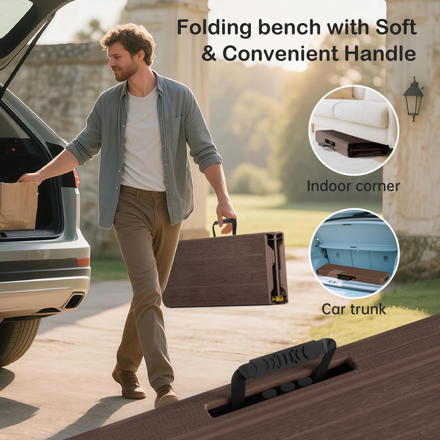 VSOAEIL 6 Foot Folding Bench, Portable Plastic Folding Bench Seat, Foldable Seat for Indoor Outdoor Picnic Camping Dining, Soccer Garden Multipurpose Entertaining Activities, Brown, 2 Pack