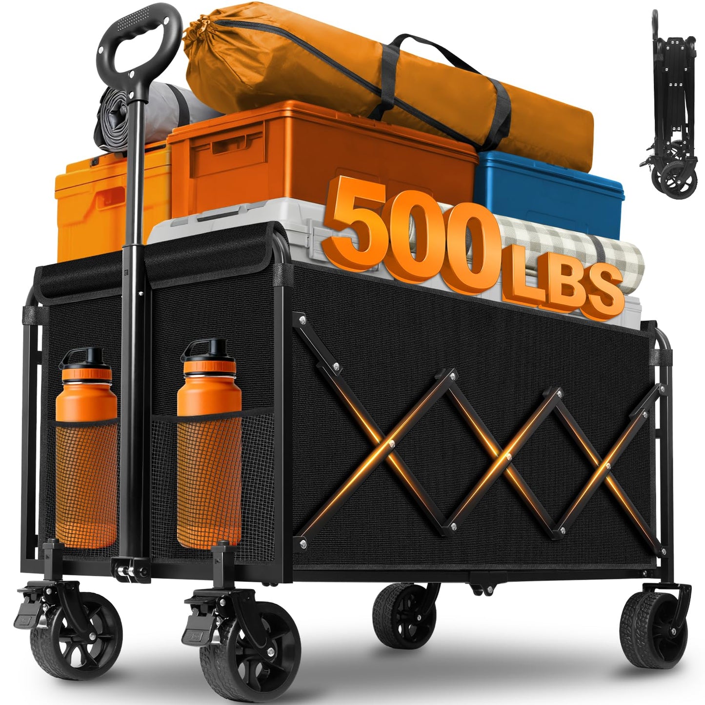 Wagons Carts Foldable — Heavy Duty Collapsible Wagon for Groceries, Apartment Moving & Storage Wagon cart with Wheels Foldable,Portable Folding Wagon for Yard Work, Travel, Shopping,Picnic & Beach