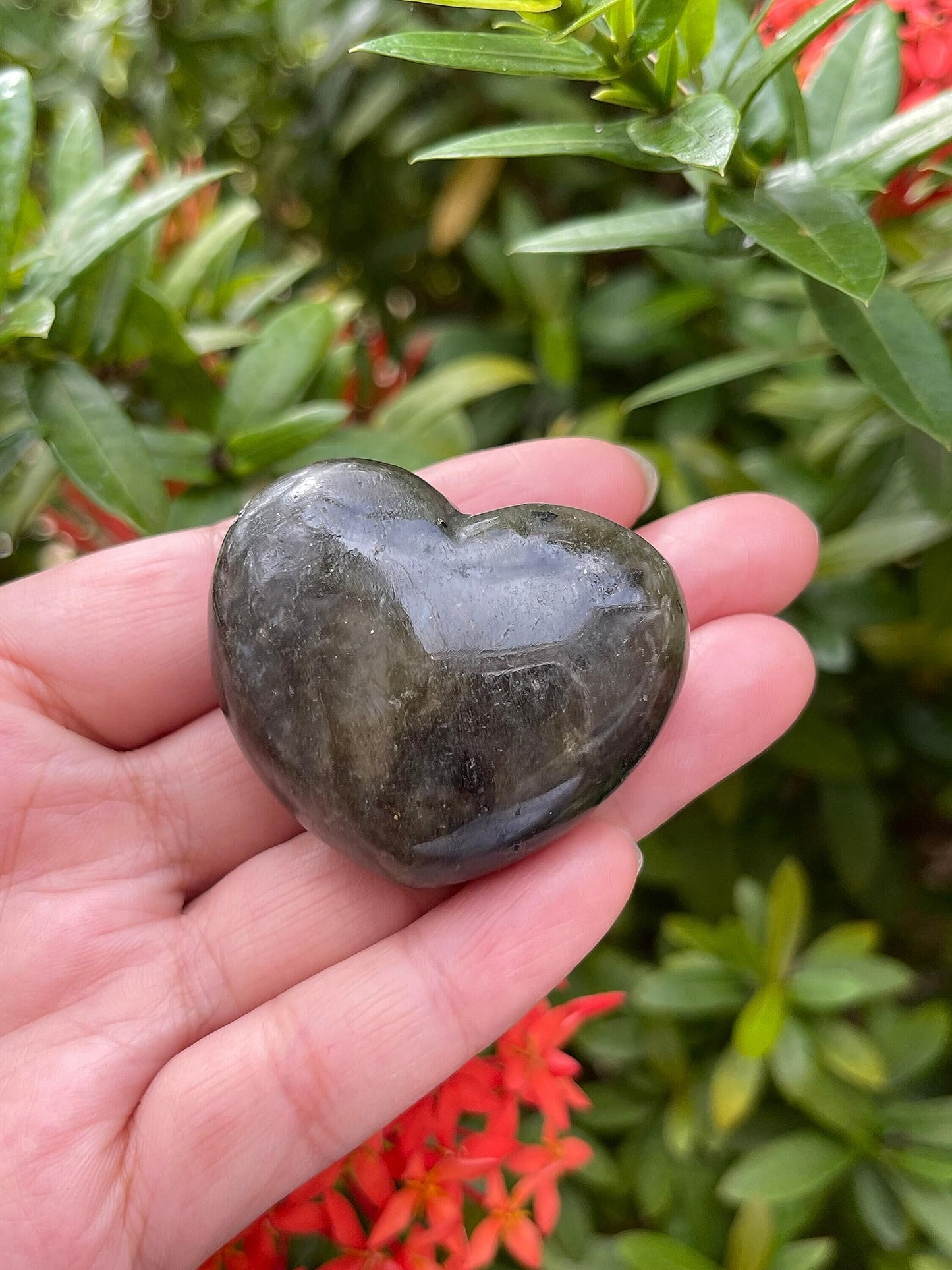Labradorite Gemstone Hearts, Polished Labradorite Puffy Hearts, Labradorite Crystal Palm Stone, Labradorite Healing Crystal Hearts (1 Heart)