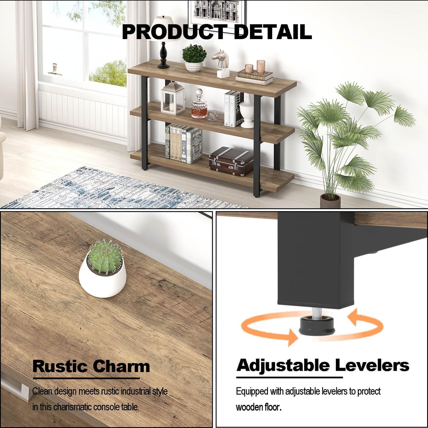 FOLUBAN Console Tables for Entryway, Modern Sofa Table with Storage Shelves for Living Room, Hallway, Entrance, or Behind Couch, Rustic Oak, 47 Inch
