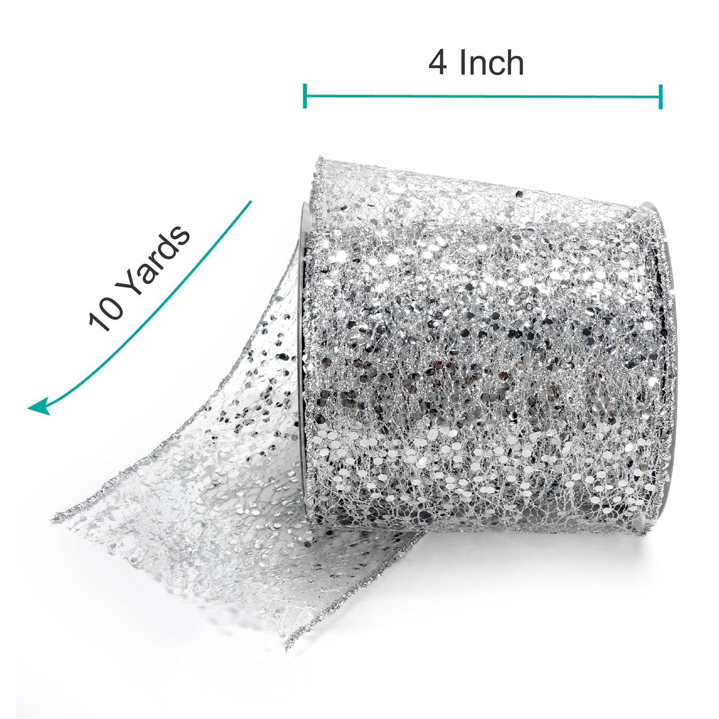 CT CRAFT LLC Sparkling Glitter Mesh Wired Ribbon 4" x 10 Yards Silver for Christmas Home Decor Bow Gift Wrapping DIY Crafts Wreath