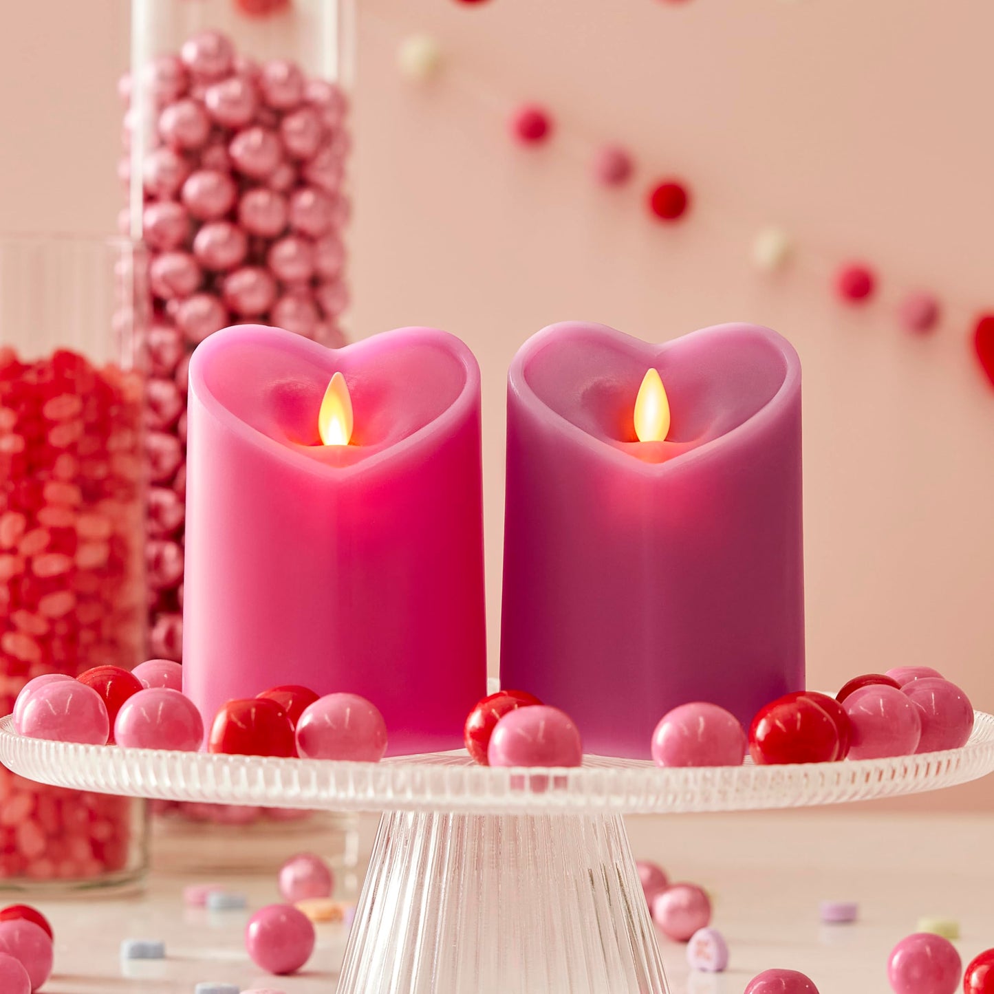 Luminara Raspberry Sorbet Heart Shaped Pillar Candle - Flickering Real-Flame Technology - Remote Ready - Romantic Valentine's Collection - 3.5" x4.5"
