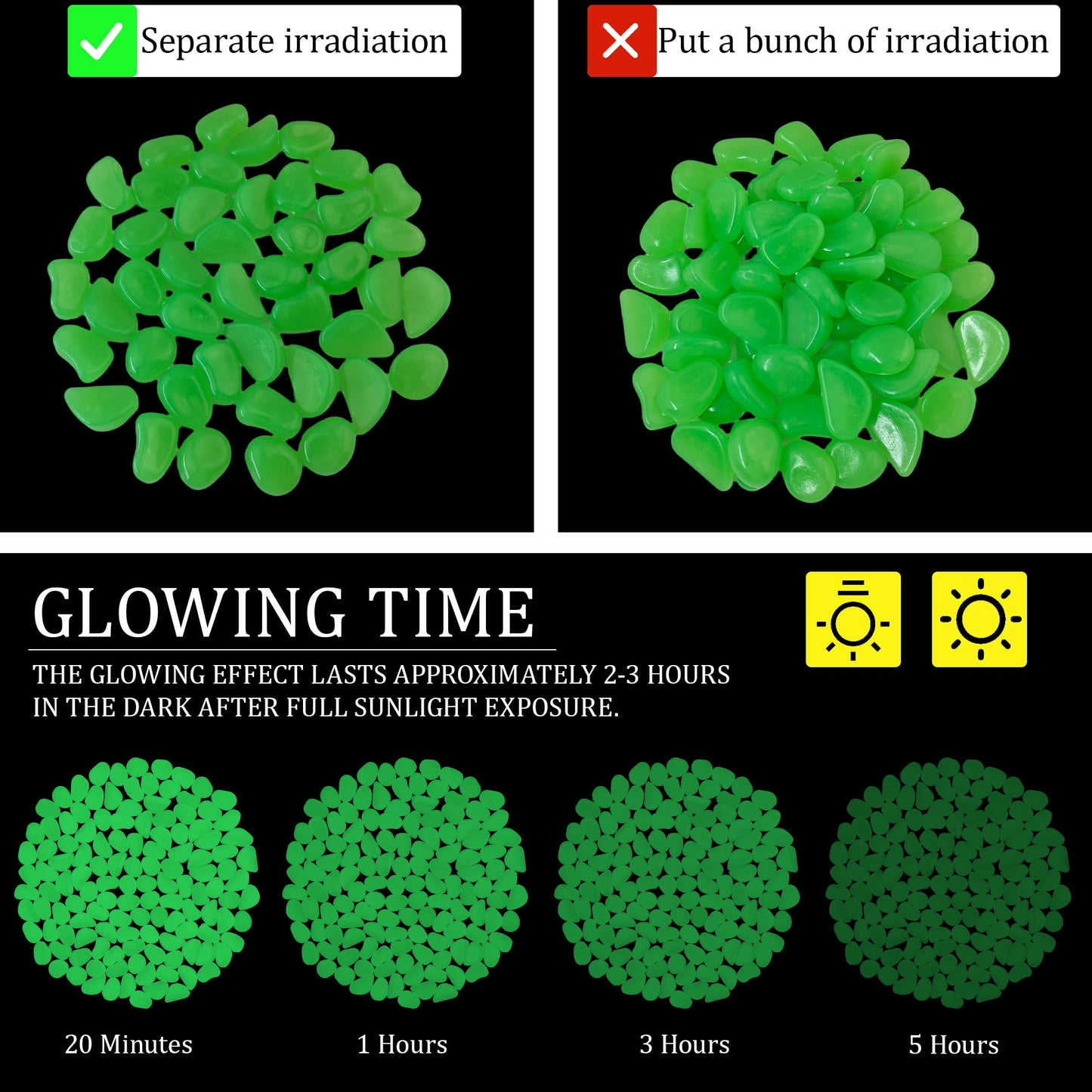 300PCS 1-1.2" Green Glow in The Dark Rocks Outdoor Decorative Stones Luminous Pebbles Glow Stones for Patio Landscaping Walkway Driveway Large Glowing Stones Garden
