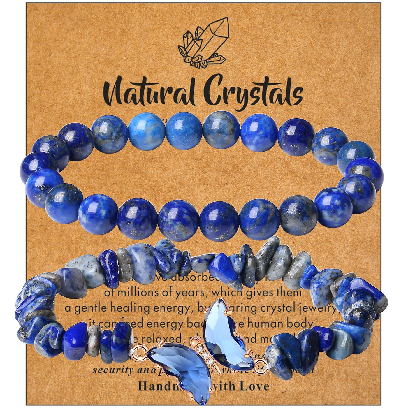 DUQGUHO Blue Bracelets for Women Lapis Lazuli Bracelet Blue Beaded Bracelets for Women Healing Bracelets for Women Butterfly Bracelets Blue Gemstone Bead Jewelry 8mm Blue Gifts for Women 2Pcs