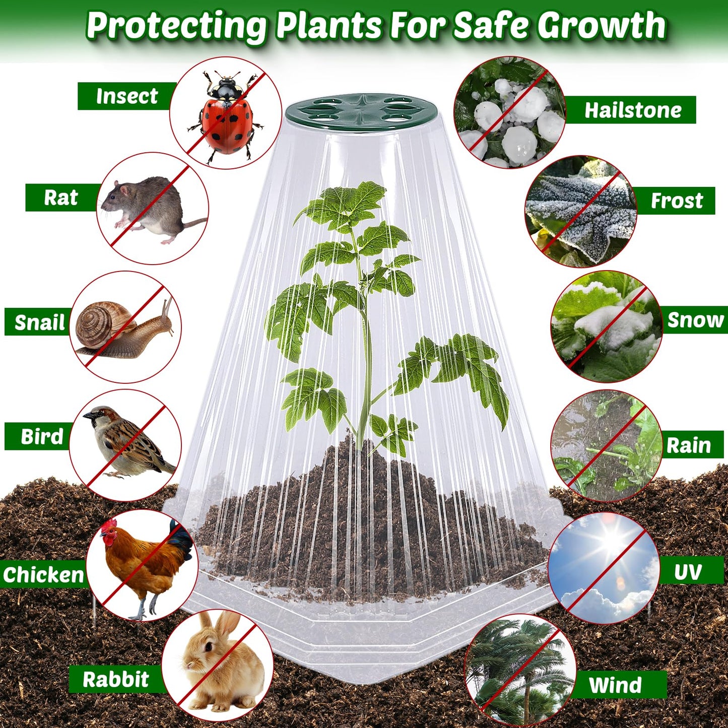 VICAMB 20 Pack Garden Cloches for Plants,Reusable Plant Bell Covers with Rotary Vent and 40PCS Ground Stakes,Garden Protector from Birds Chicken Animals,7.9" H X 6.7" D