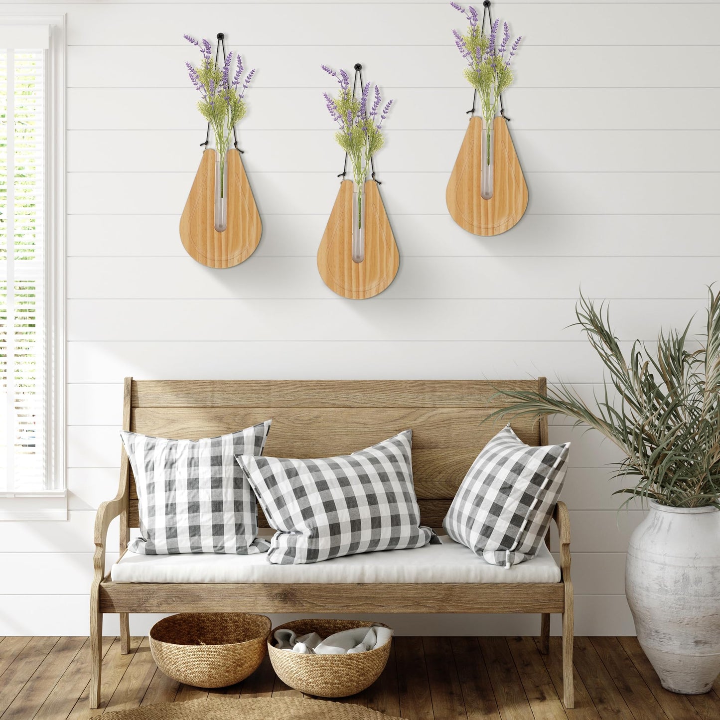 Wall Planters for Indoor Plants, Hanging Plant Propagation Station, Wood Plant Holder for Greenery and Dried Flowers, Farmhouse Wall Decoration for Home Living Room (Set of 3)