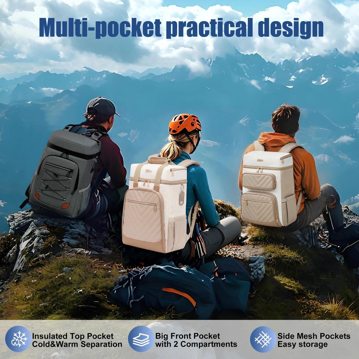 AMNOW Backpack Cooler Insulated Leak Proof, Soft Sided Cooler Backpack for Men Women, Beach Cooler Bag for Camping Hiking Picnic Khaki