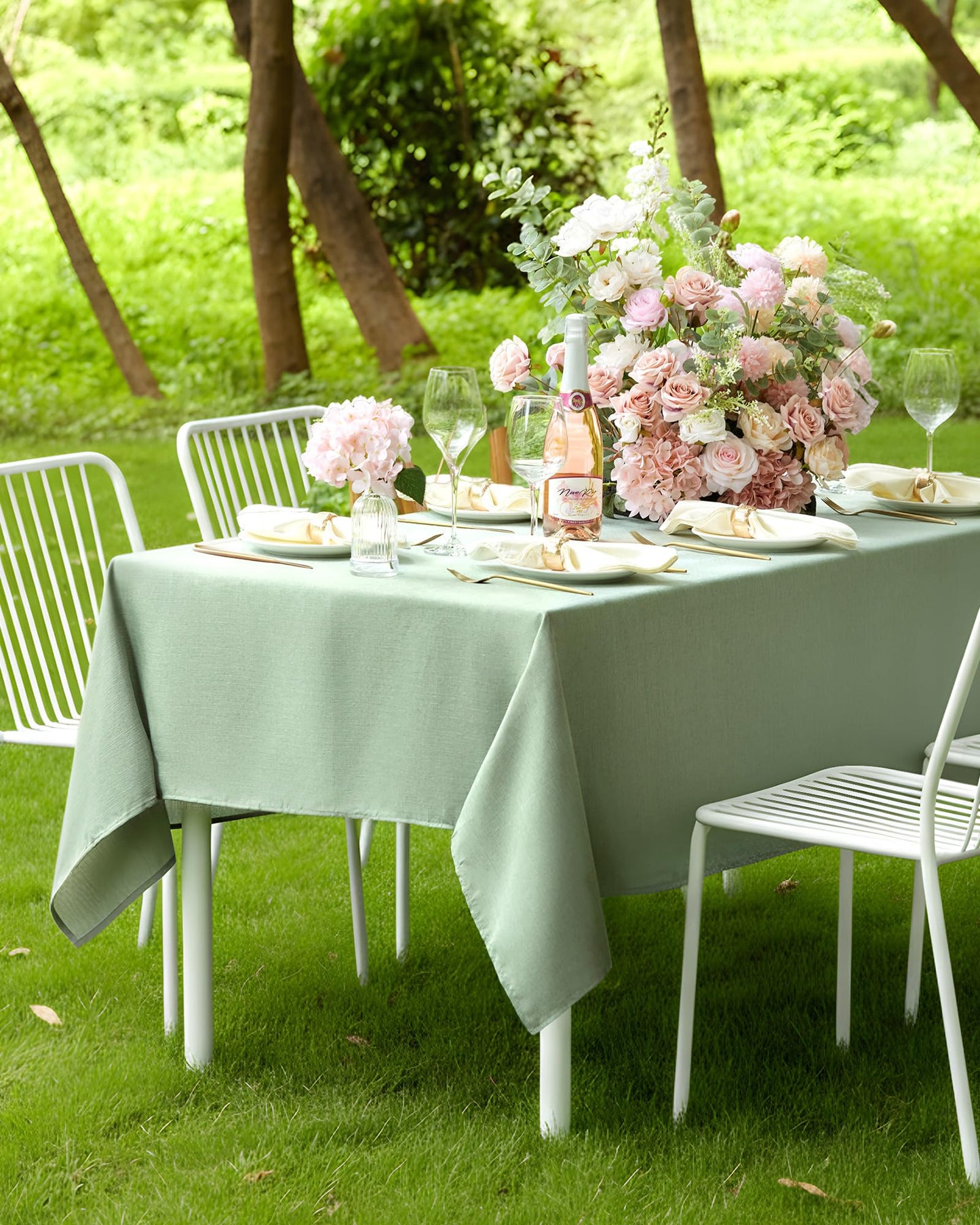 Pureegg Rectangle Linen Tablecloth Waterproof & Stain Resistant, Wrinkle-Free Table Cloth Adds Elegance and Protection, Ideal for Dining, Party, Wedding and Outdoor, 52 x 70 Inch, Sage Green