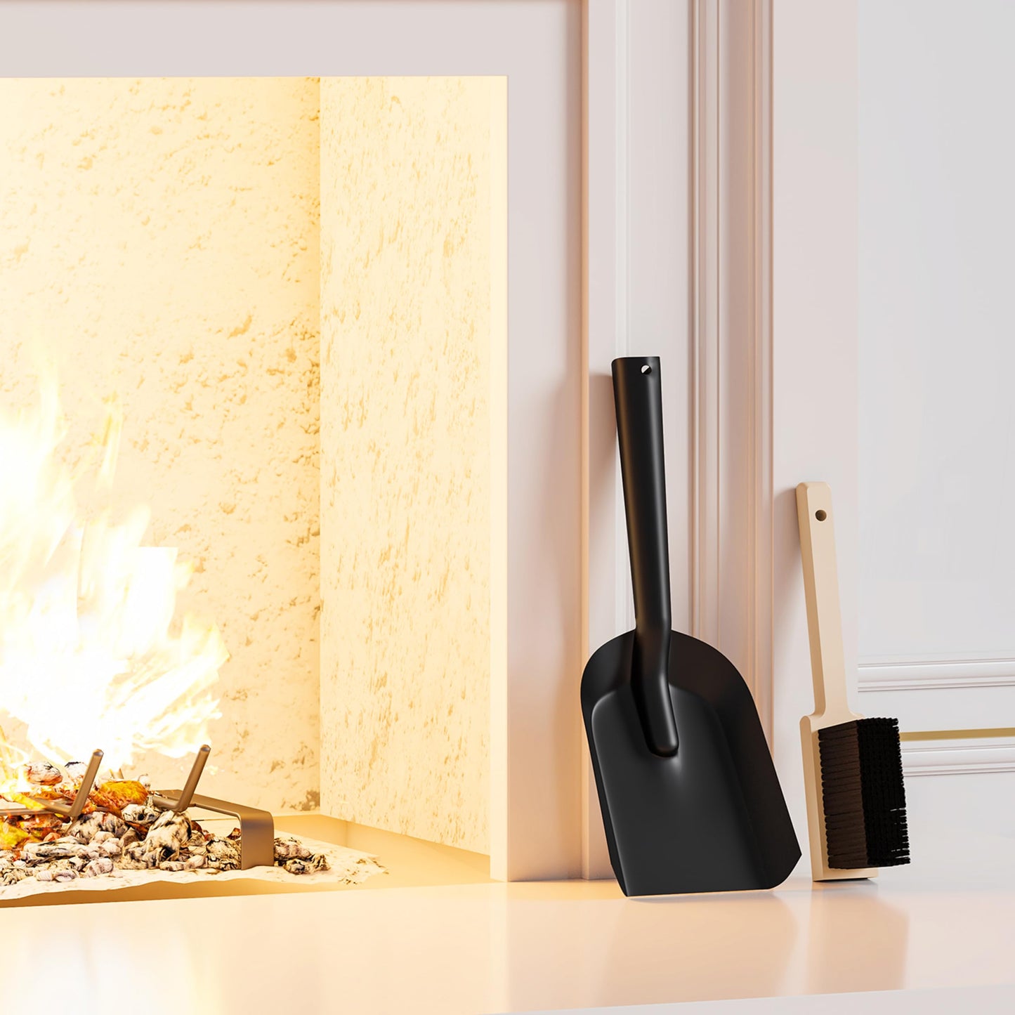 Kingson Fireplace Shovel Black Ash Shovel and Brush, Dustpan Set Small, Durable Steel, Set with Fireplace Dustpan and Brush, Coal Shovel