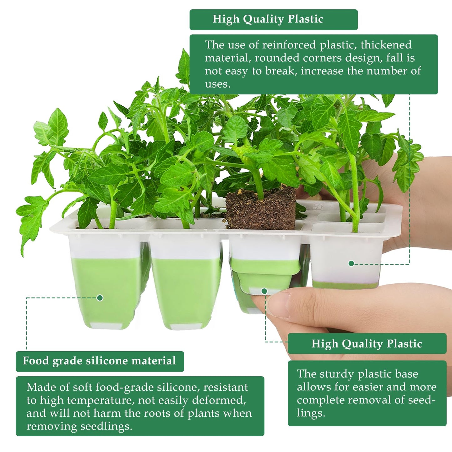 Ryscam 6pcs Reusable Seed Starter Kit, 72 Cells Seed Starter Trays, Silicone Seedling Starter Trays for Starting Plant Seeds with Flexible pop-Out Cells, Indoor Gardening Plant Germination Trays
