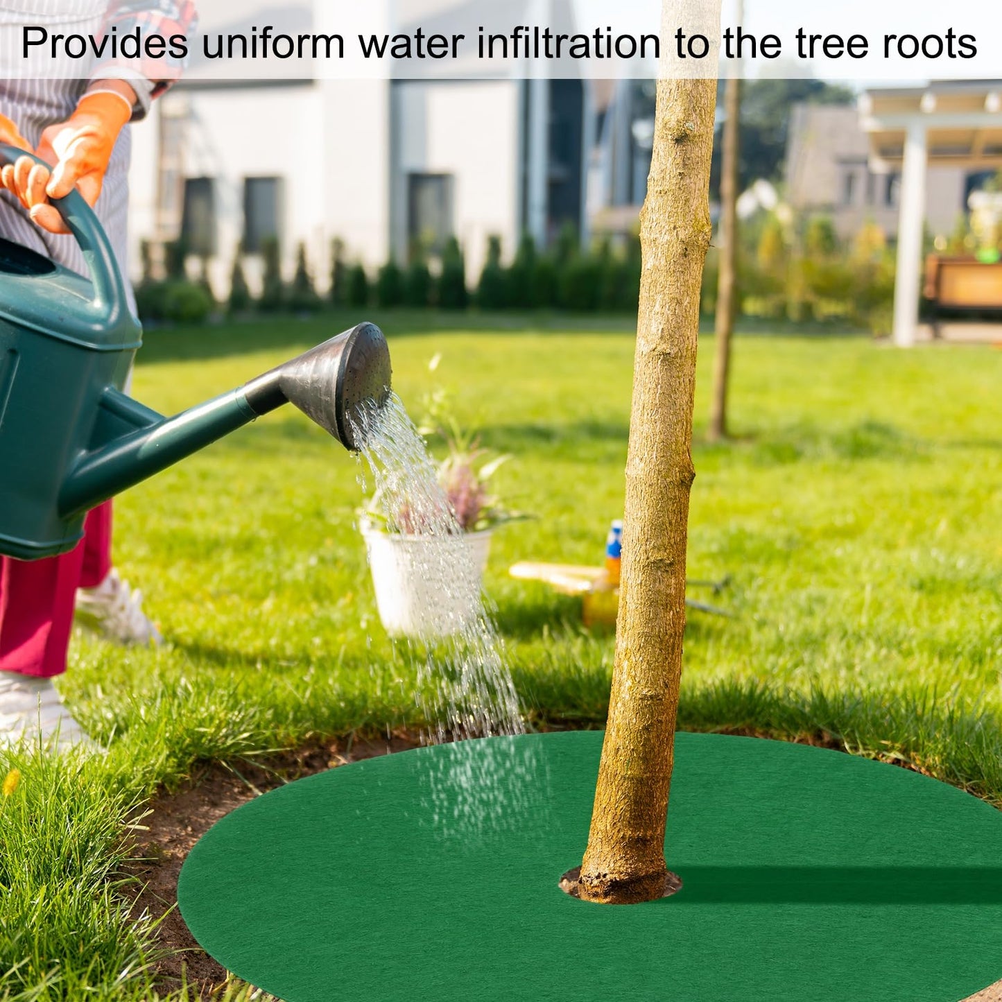 HARFINGTON 4pcs Tree Mulch Ring 24.4 Inch Non-Woven Round Tree Protector Weed Barrier Mat Plant Cover Rings for Weed Grass Control Root Protection, Green