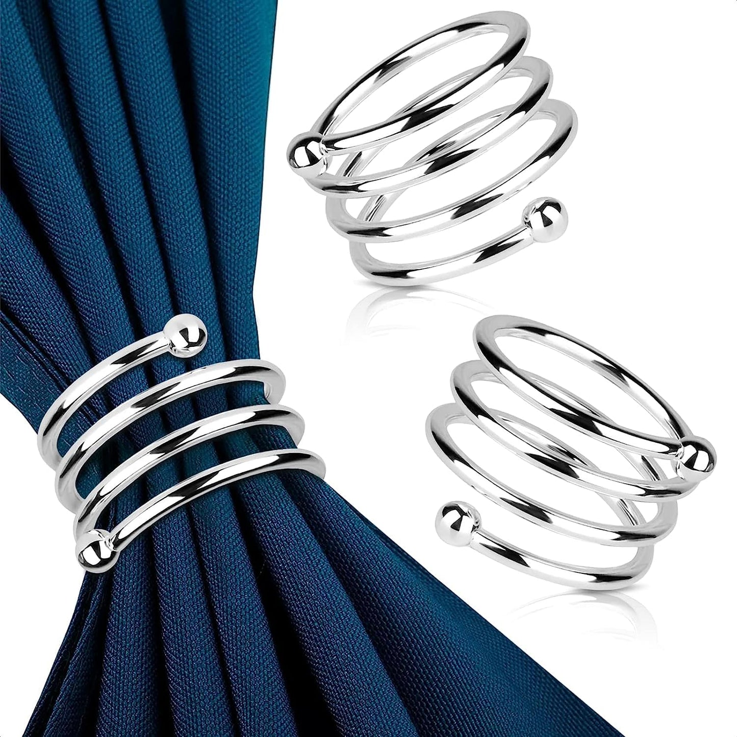 Silver Napkin Rings Set of 8 – Elegant Napkin Ring Holders, Sturdy Metal Holiday Table Decor for Weddings, Parties and Family Dinners, Great Kitchen Gifts Idea, Graduation Table Decorations for Events