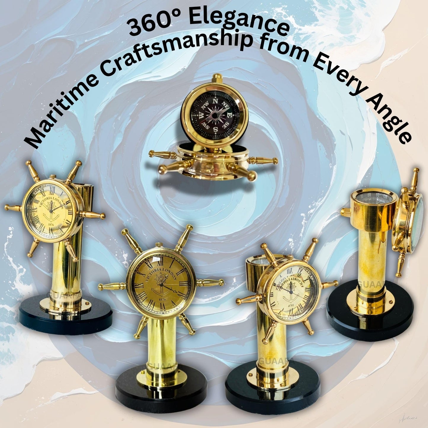 Ship Wheel Decorative Shipwheel CompassClock - Handmade Brass Tabletop Desk Decor Gift
