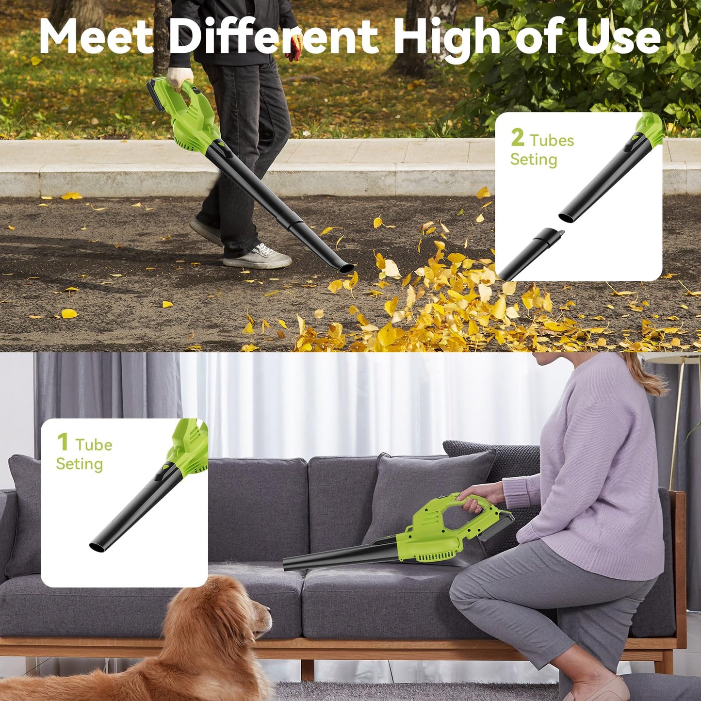 Leaf Blower Cordless with 2 Battery and Charger, 130MPH 180CFM High Speed Leaf Blower with 2 Tubes, 20V Electric Leaf Cleaner, Lightweight Handheld Blowers for Lawn Care, Patio, Garden, House, Depot