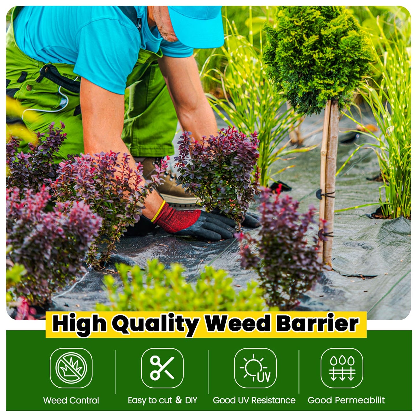 GRASSCLUB 3ft x 300ft Weed Barrier Landscape Fabric Heavy Duty Premium Weed Control Fabric Durable & Eco-Friendly Weed Block Gardening Mat Landscaping Fabric