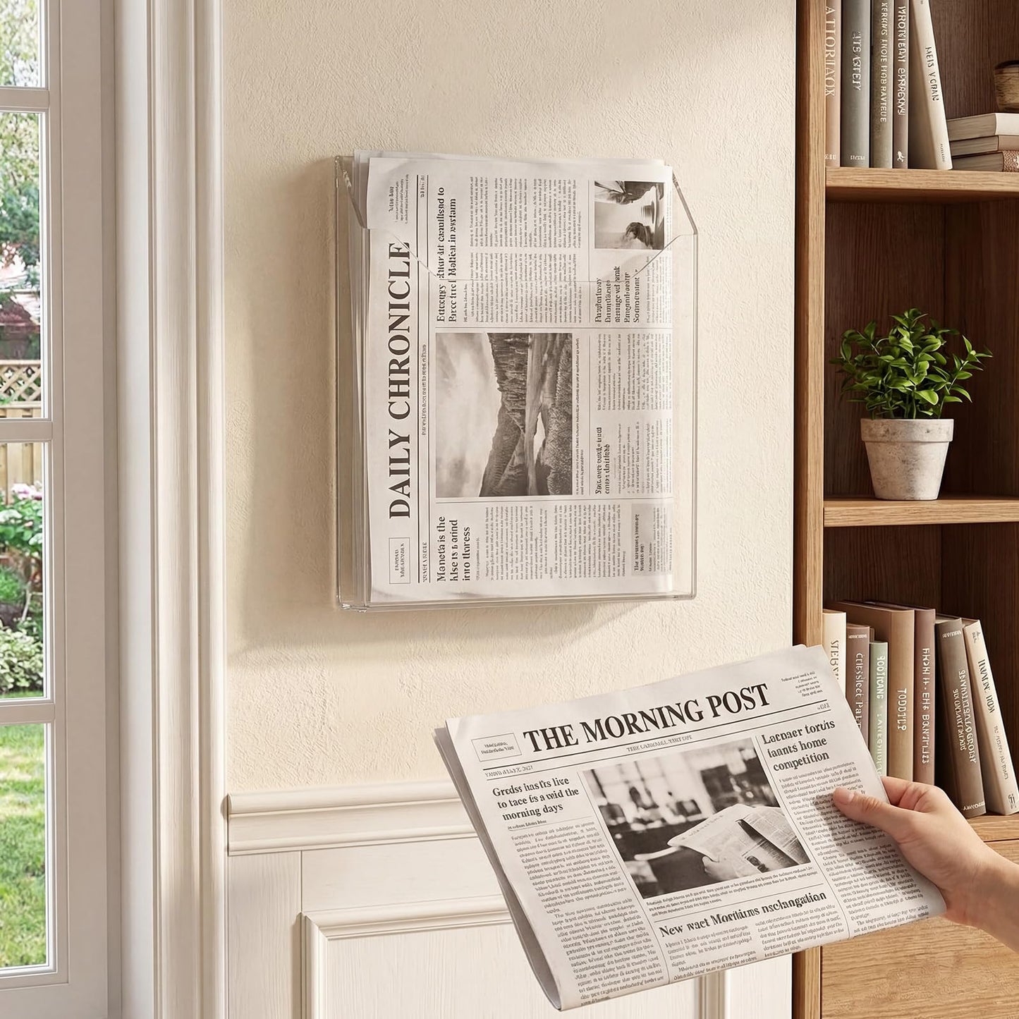 Sliner 2 Pcs Wall-mounted Single Pocket Newspaper Holder Acrylic Brochure Holder Clear Acrylic Display Holders for Home Office Waiting Room Magazine Mail Organizer, 13.38 x 11.50 x 2.24 Inches