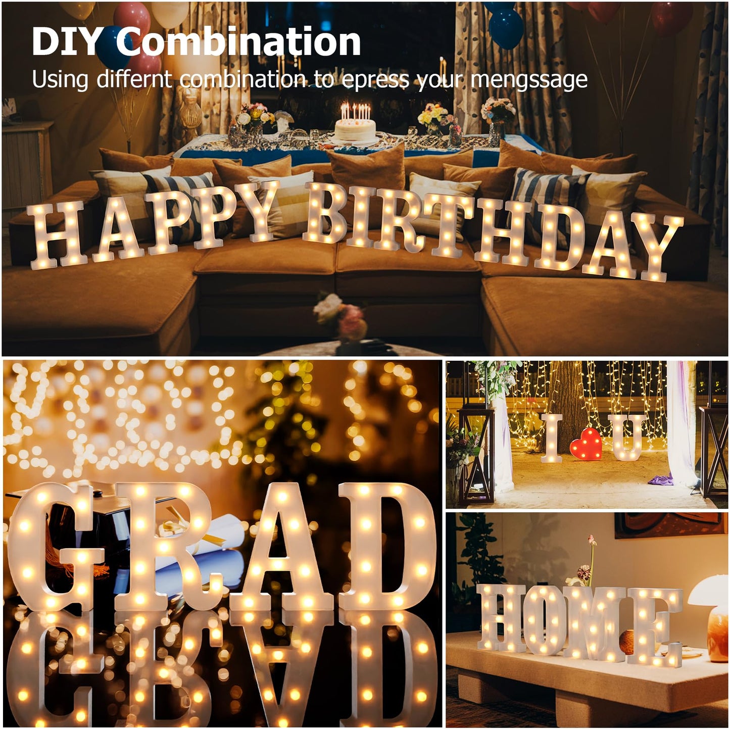 Marquee Letters, Led Letter Lights, 26 Alphabet Battery Powered LED Light Up Name Sign, Decorative Lighted Standing Letters for Graduation Party Night Light Wedding Birthday Room Wall Decor (Letter A)