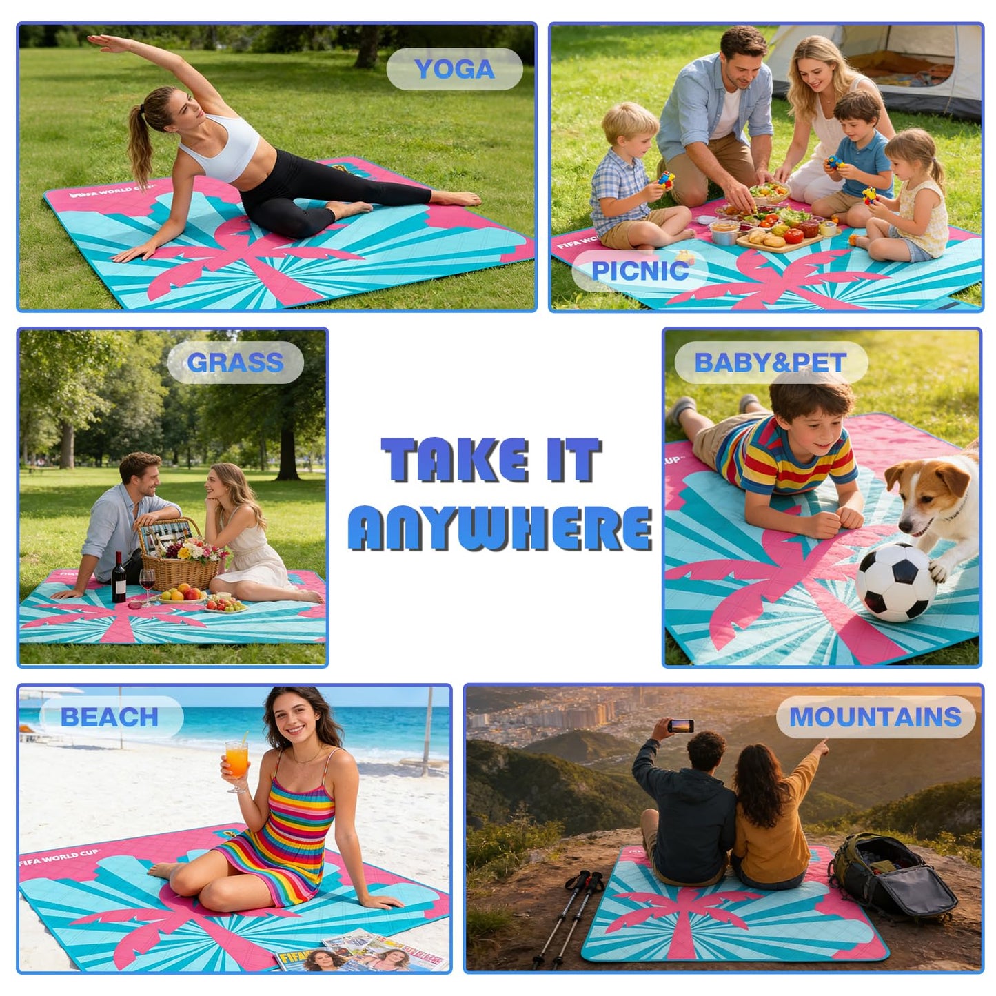 MESUCA FIFA World Cup 2026 Outdoor Trophy Picnic Blanket - Official FIFA World Cup 2026 Merchandise - 75"x80"Extra Large Waterproof Picnic Mat - Foldable Beach Blanket for Outdoor, Camping, Party